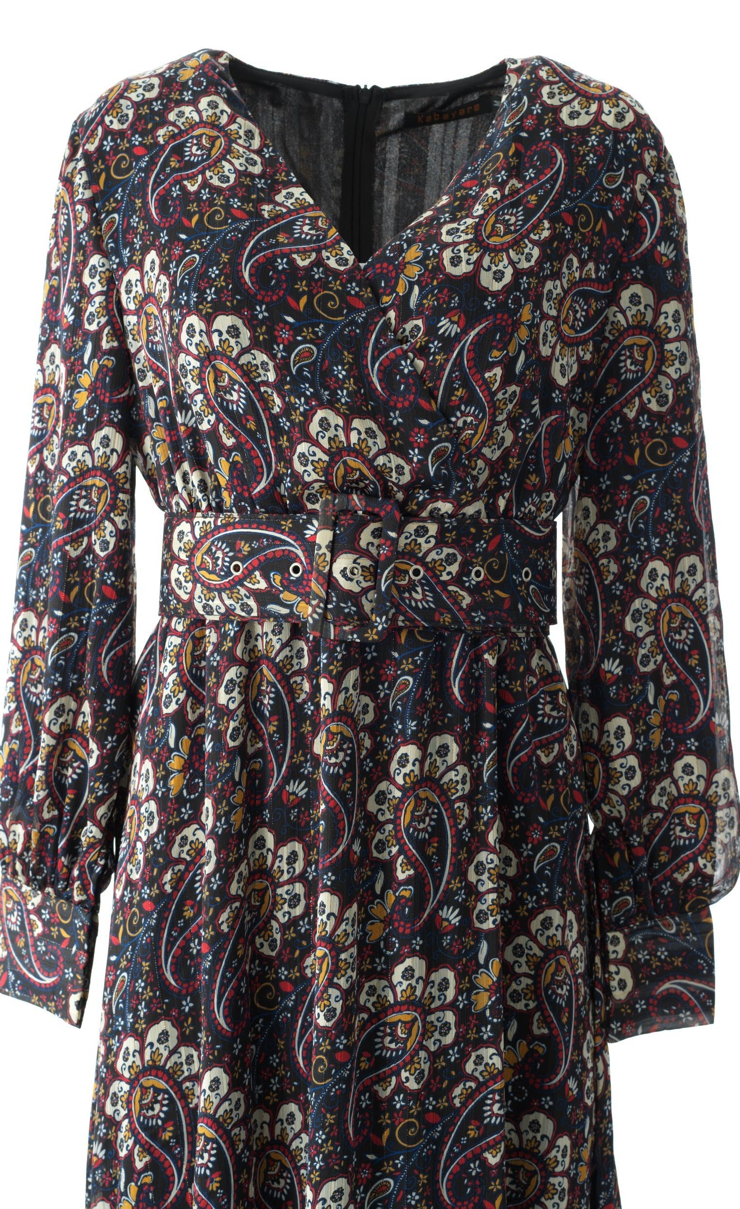 Pretty Paisley print v-neck chiffon maxi dress Kabayare