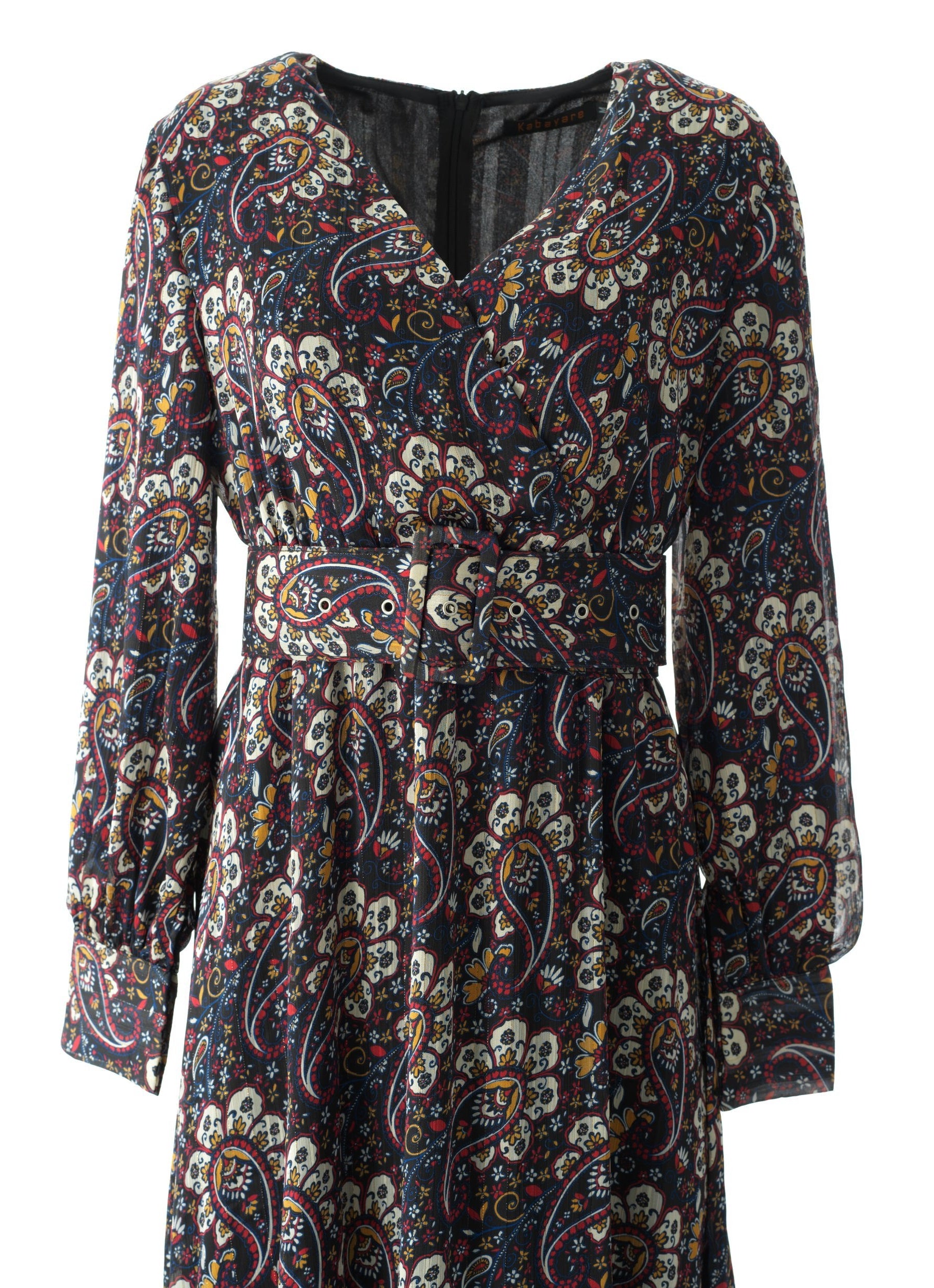 Pretty Paisley print v-neck chiffon maxi dress Kabayare