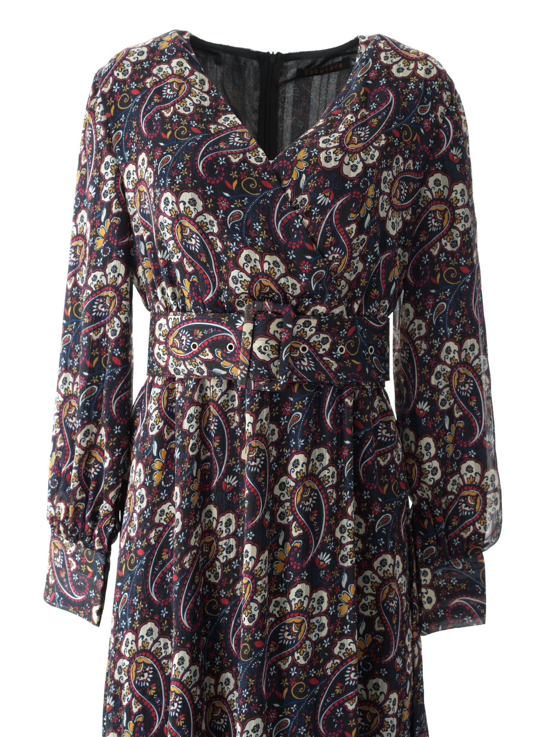 Pretty Paisley print v-neck chiffon maxi dress Kabayare