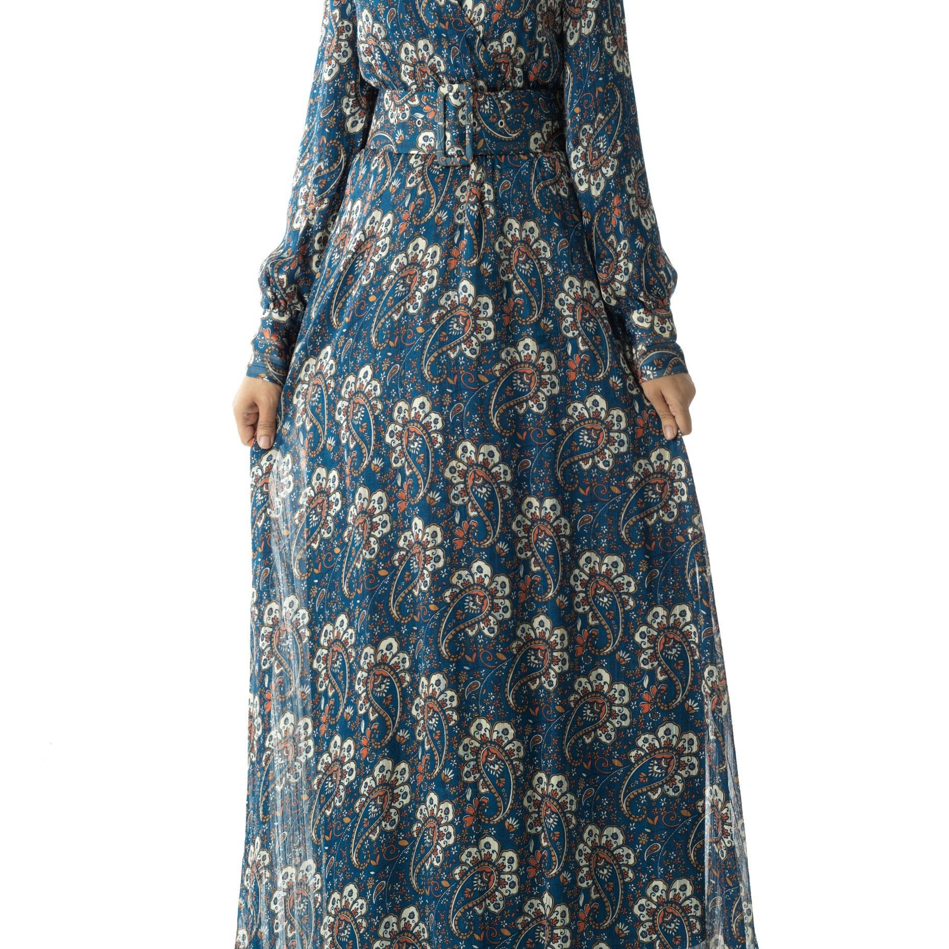 Pretty Paisley print v-neck chiffon maxi dress Kabayare