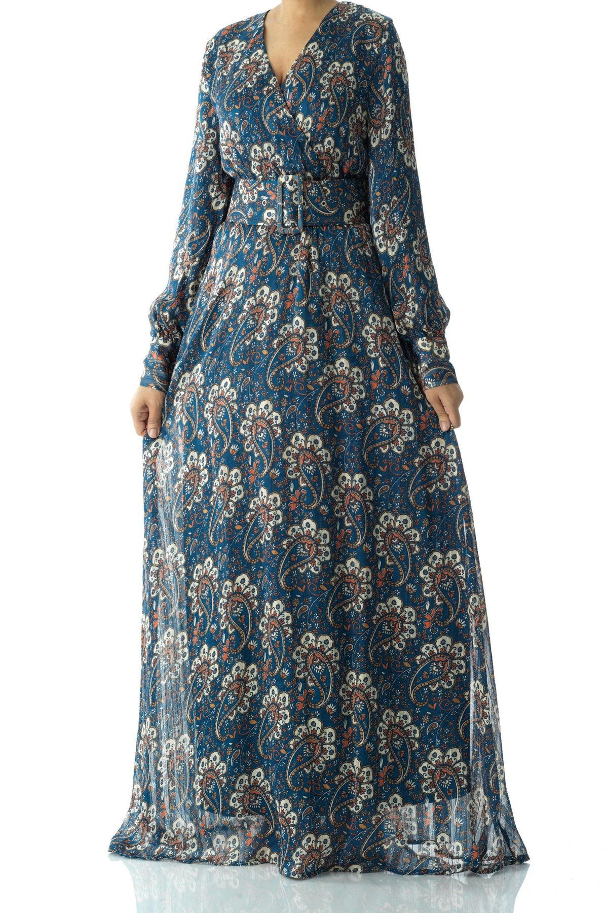 Pretty Paisley print v-neck chiffon maxi dress Kabayare