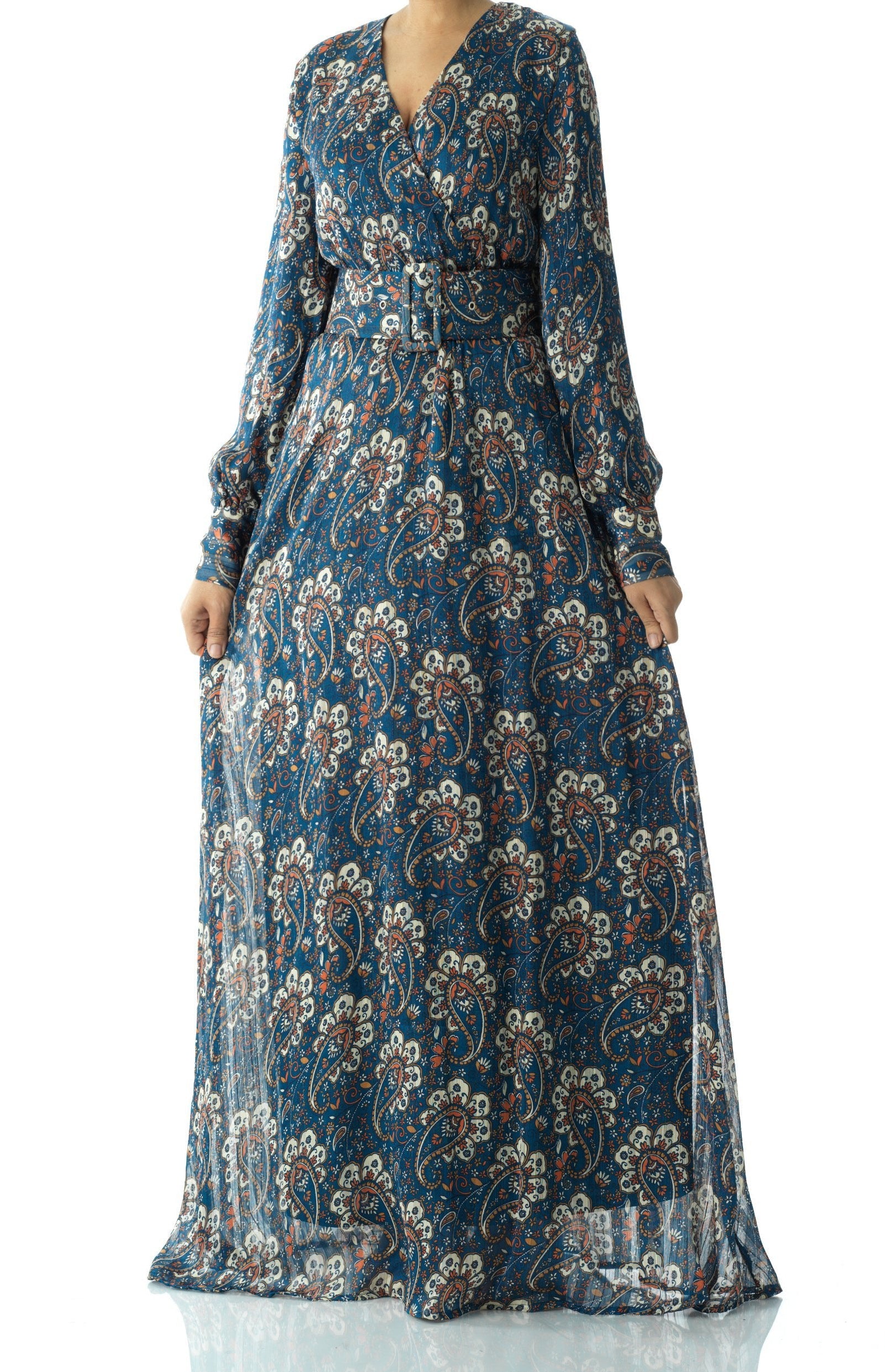 Pretty Paisley print v-neck chiffon maxi dress Kabayare