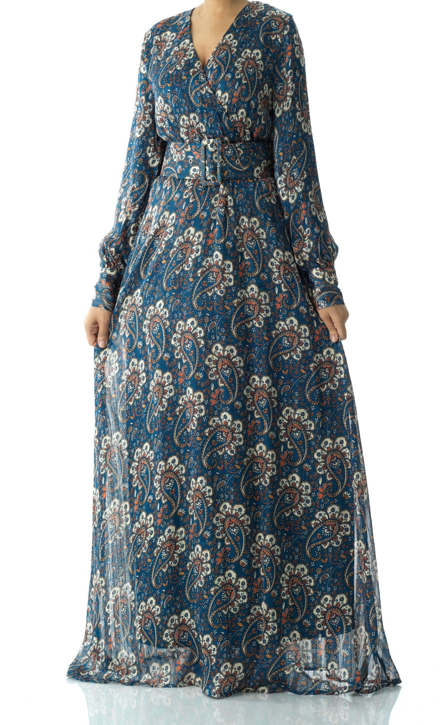 Pretty Paisley print v-neck chiffon maxi dress Kabayare