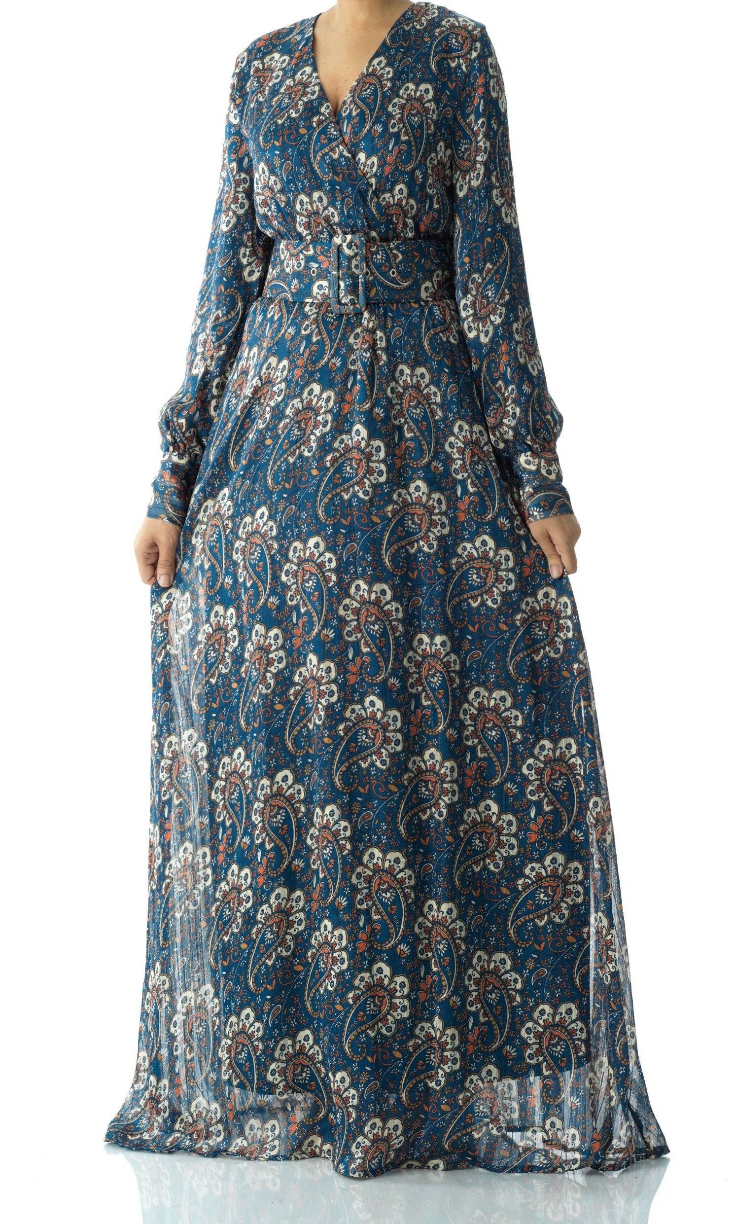 Pretty Paisley print v-neck chiffon maxi dress Kabayare
