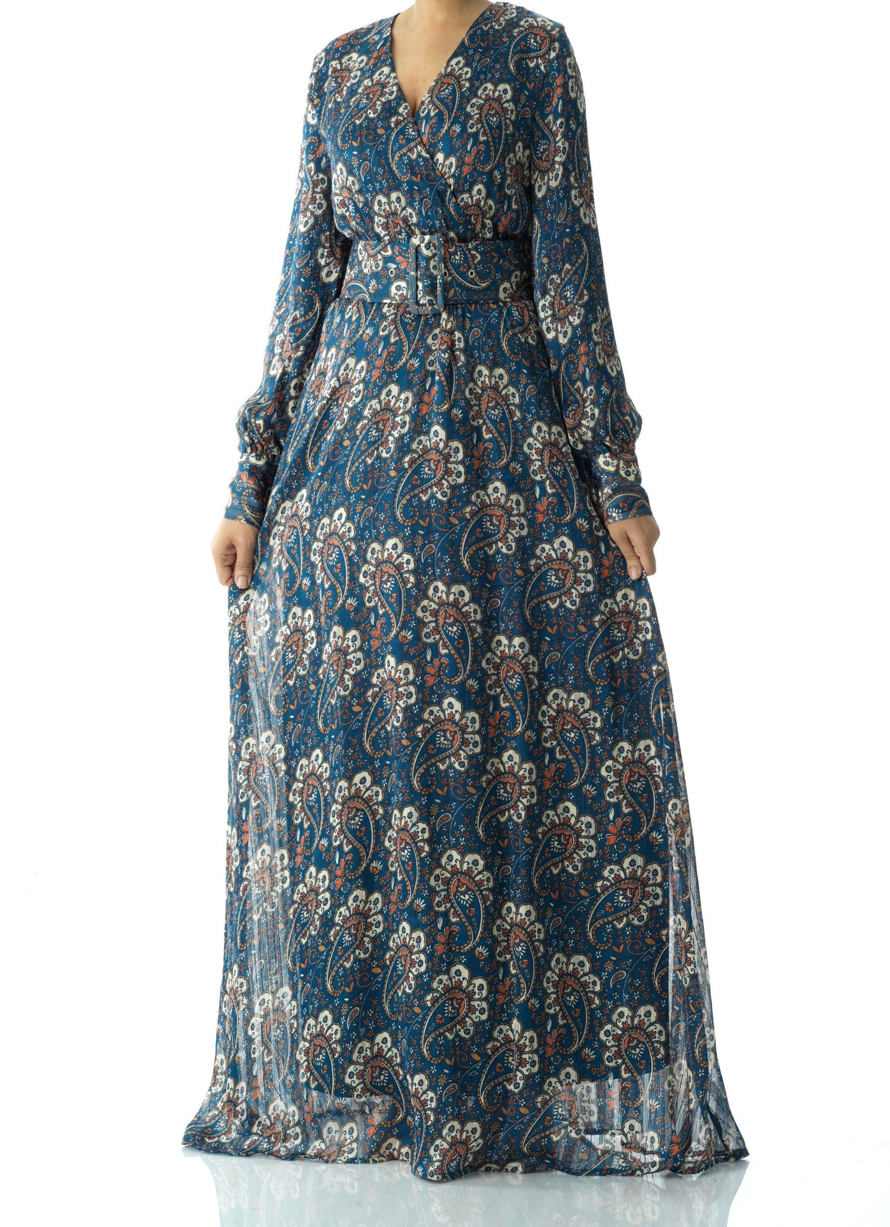 Pretty Paisley print v-neck chiffon maxi dress Kabayare
