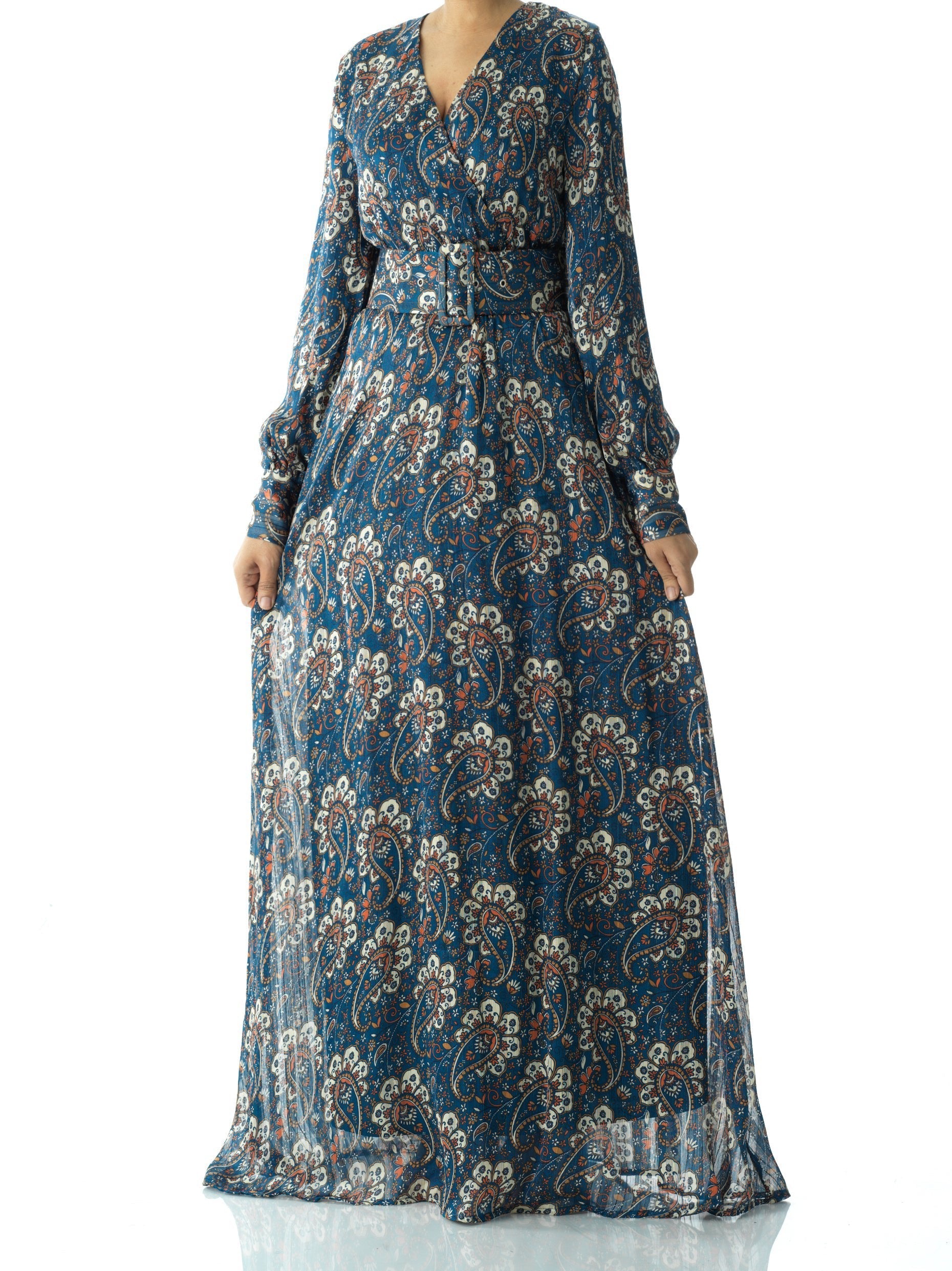 Pretty Paisley print v-neck chiffon maxi dress Kabayare