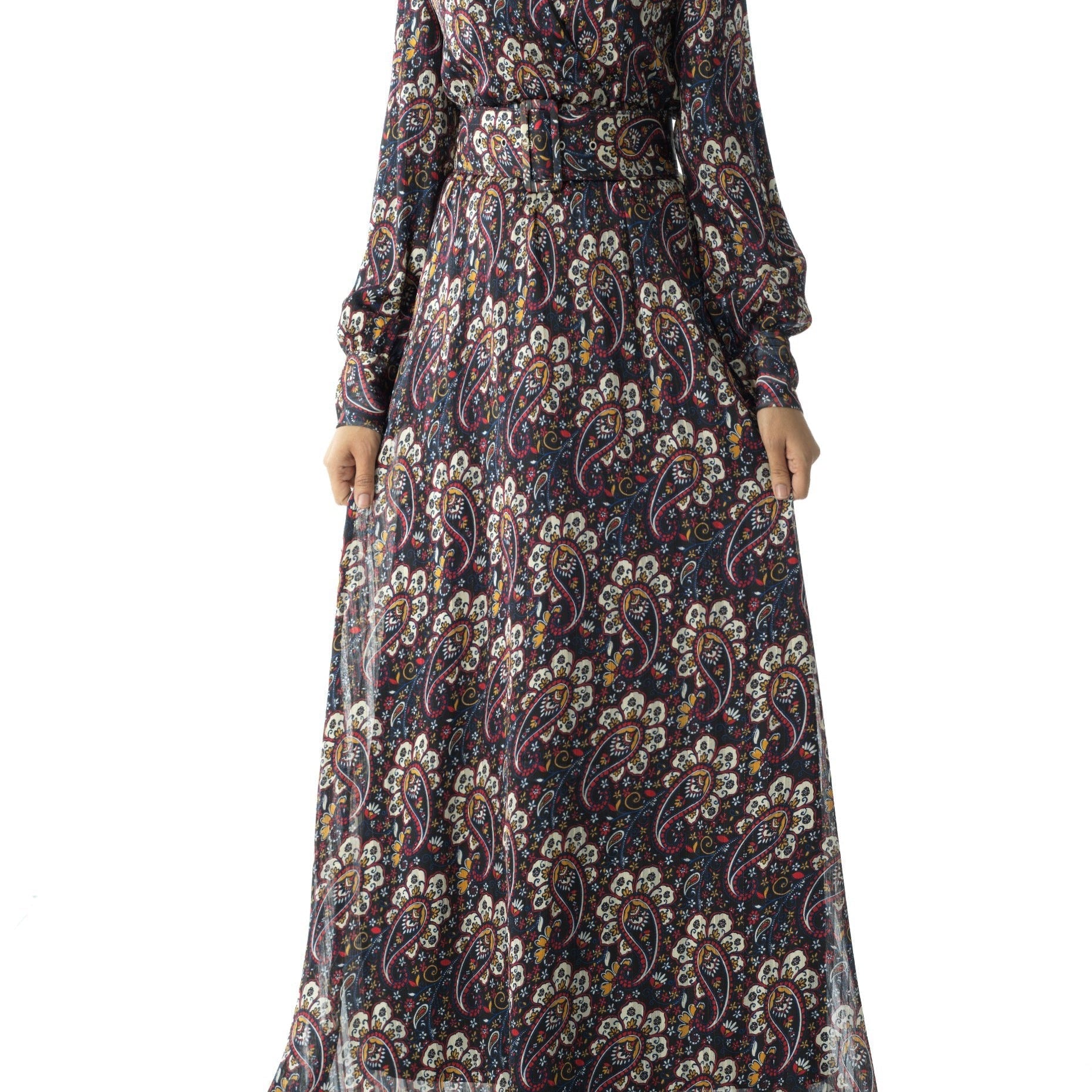 Pretty Paisley print v-neck chiffon maxi dress Kabayare