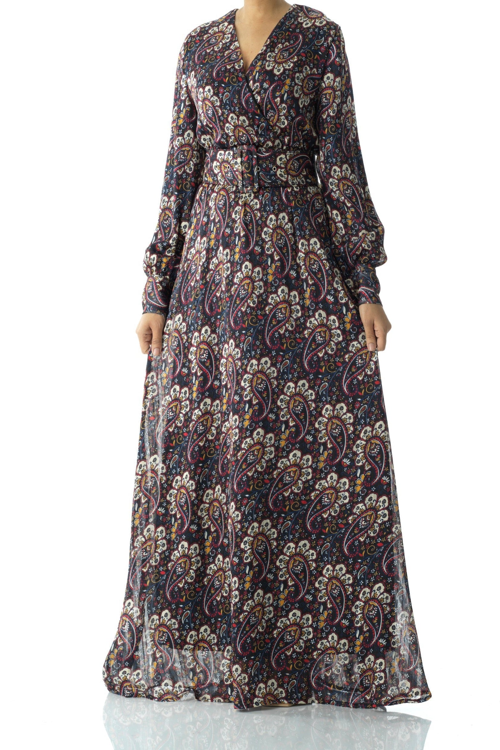 Pretty Paisley print v-neck chiffon maxi dress Kabayare