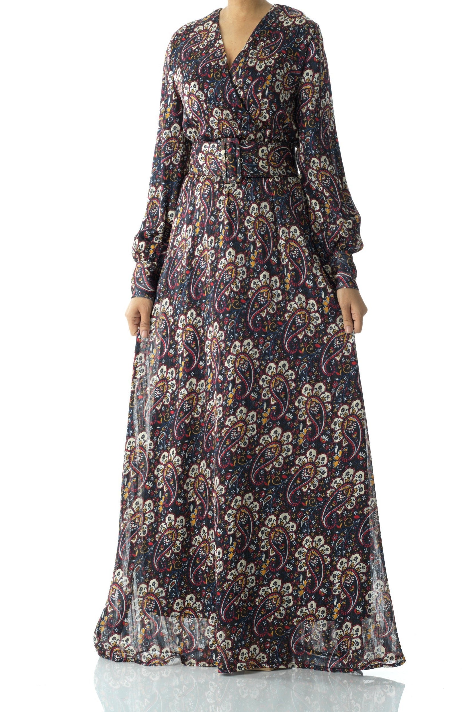Pretty Paisley print v-neck chiffon maxi dress Kabayare
