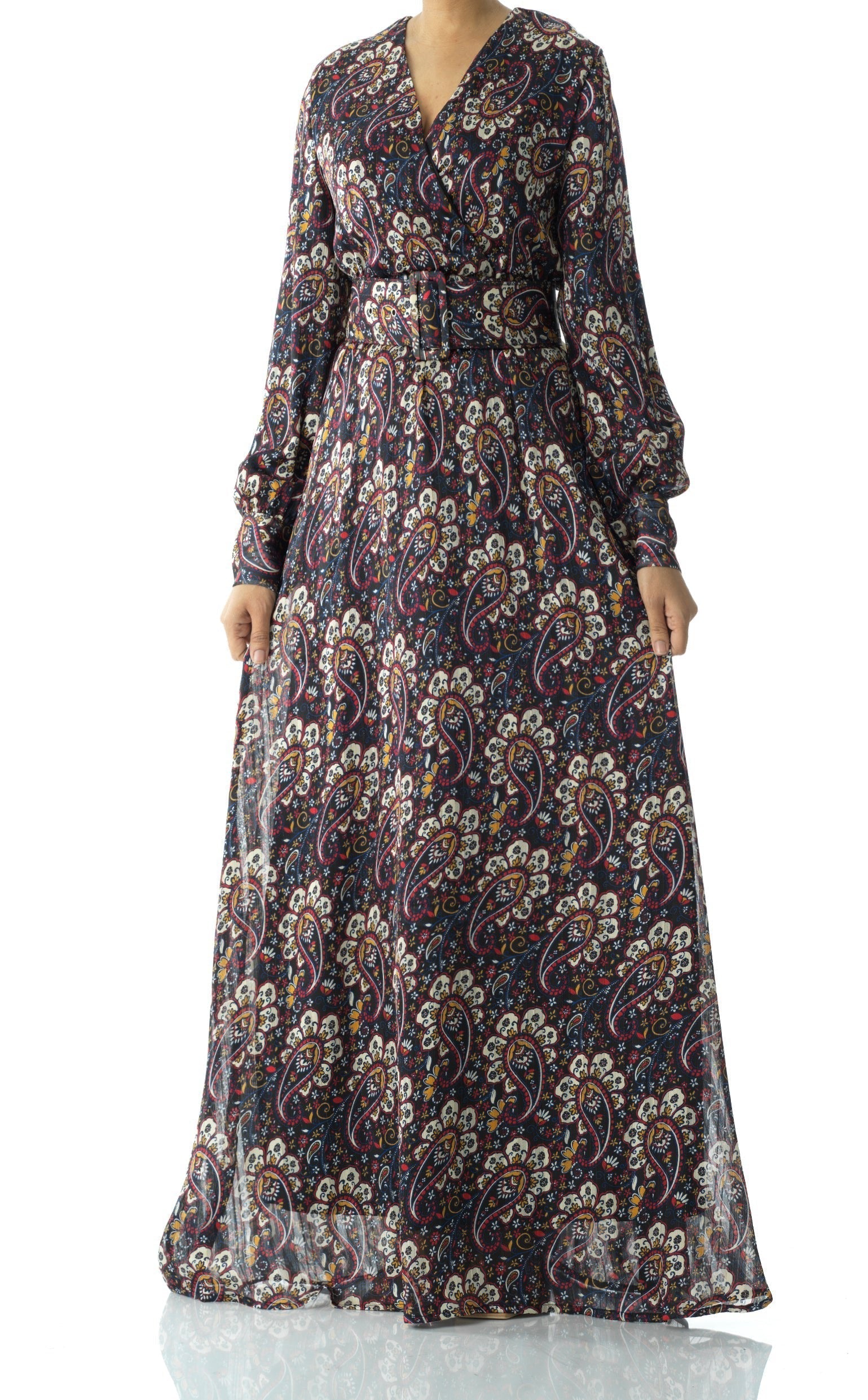 Pretty Paisley print v-neck chiffon maxi dress Kabayare