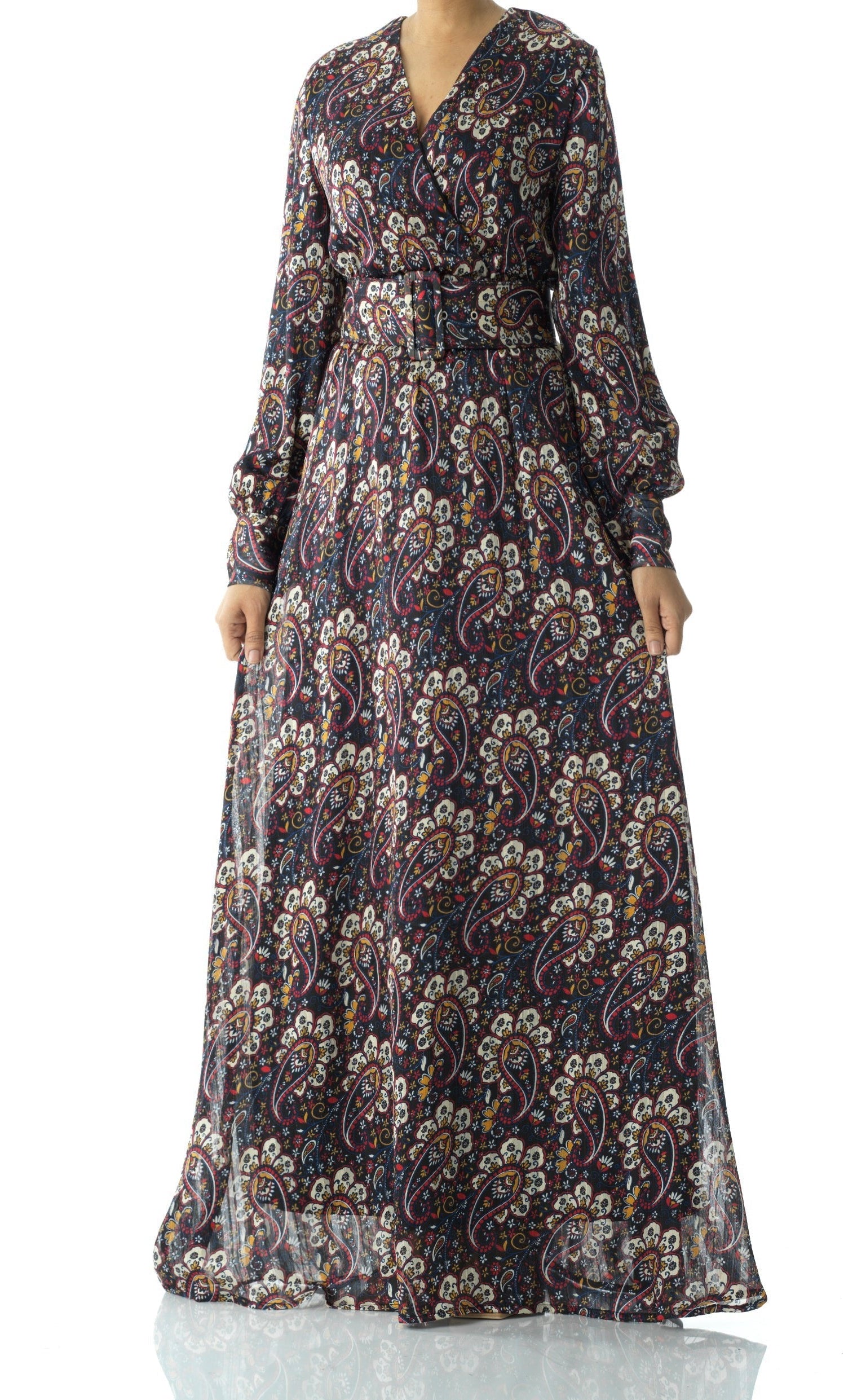 Pretty Paisley print v-neck chiffon maxi dress Kabayare