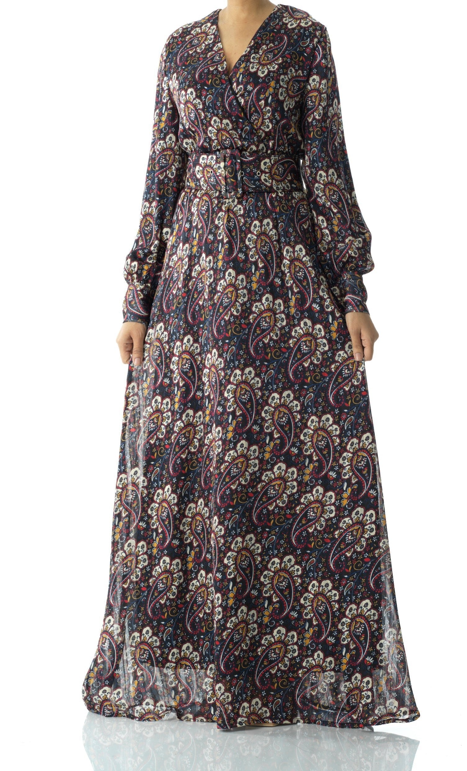Pretty Paisley print v-neck chiffon maxi dress Kabayare
