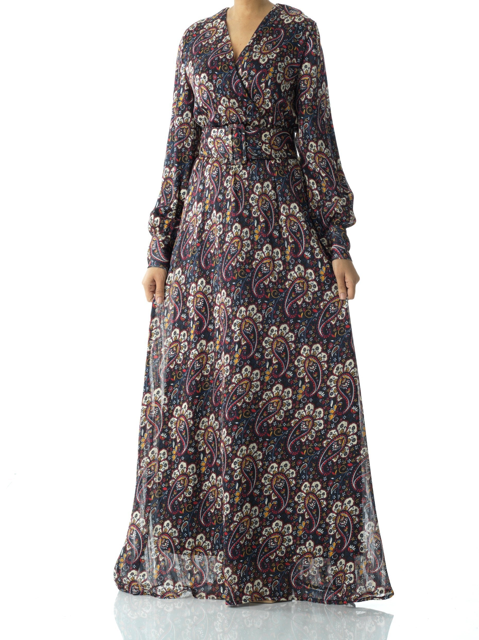 Pretty Paisley print v-neck chiffon maxi dress Kabayare