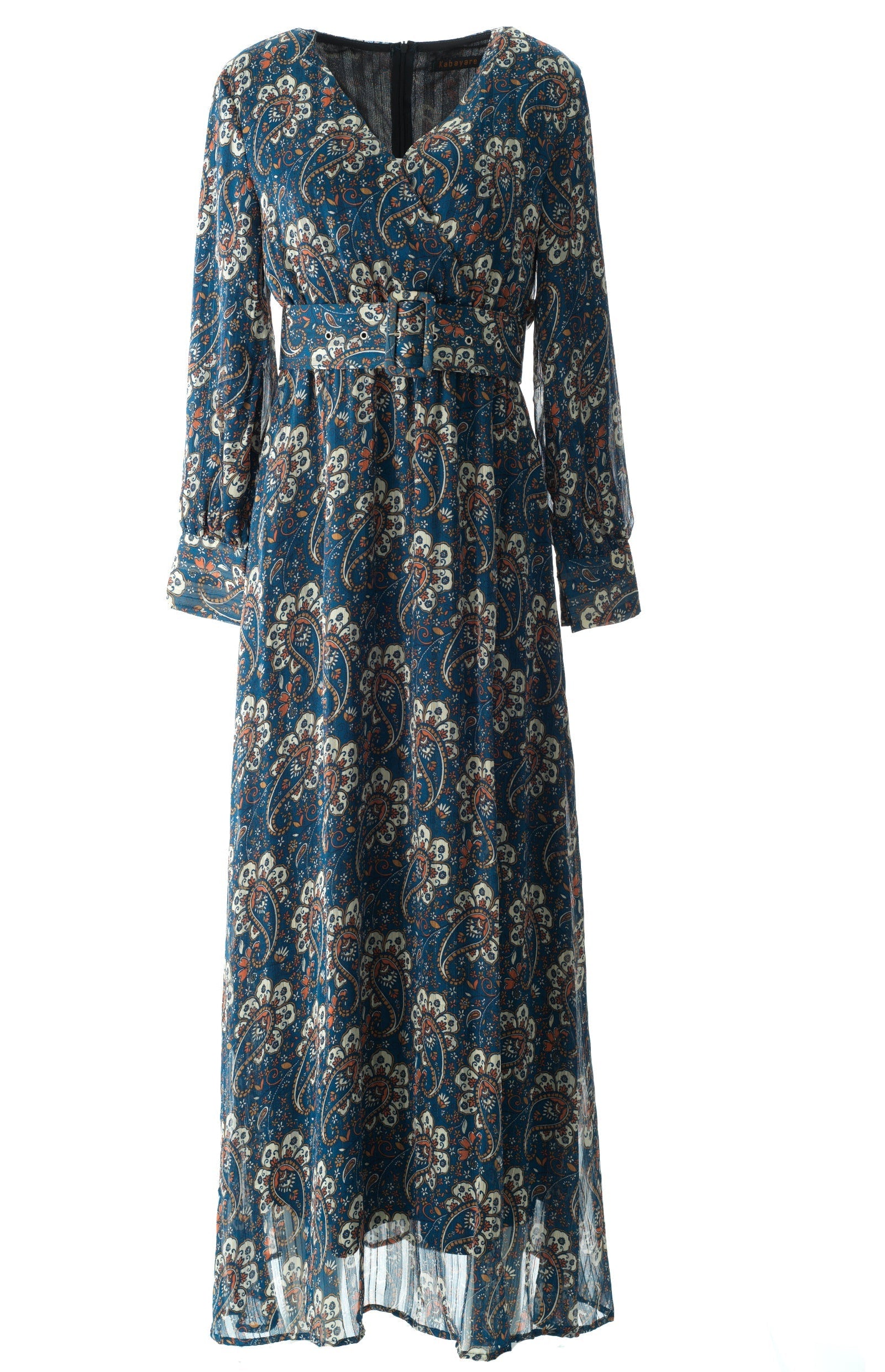 Pretty Paisley print v-neck chiffon maxi dress Kabayare