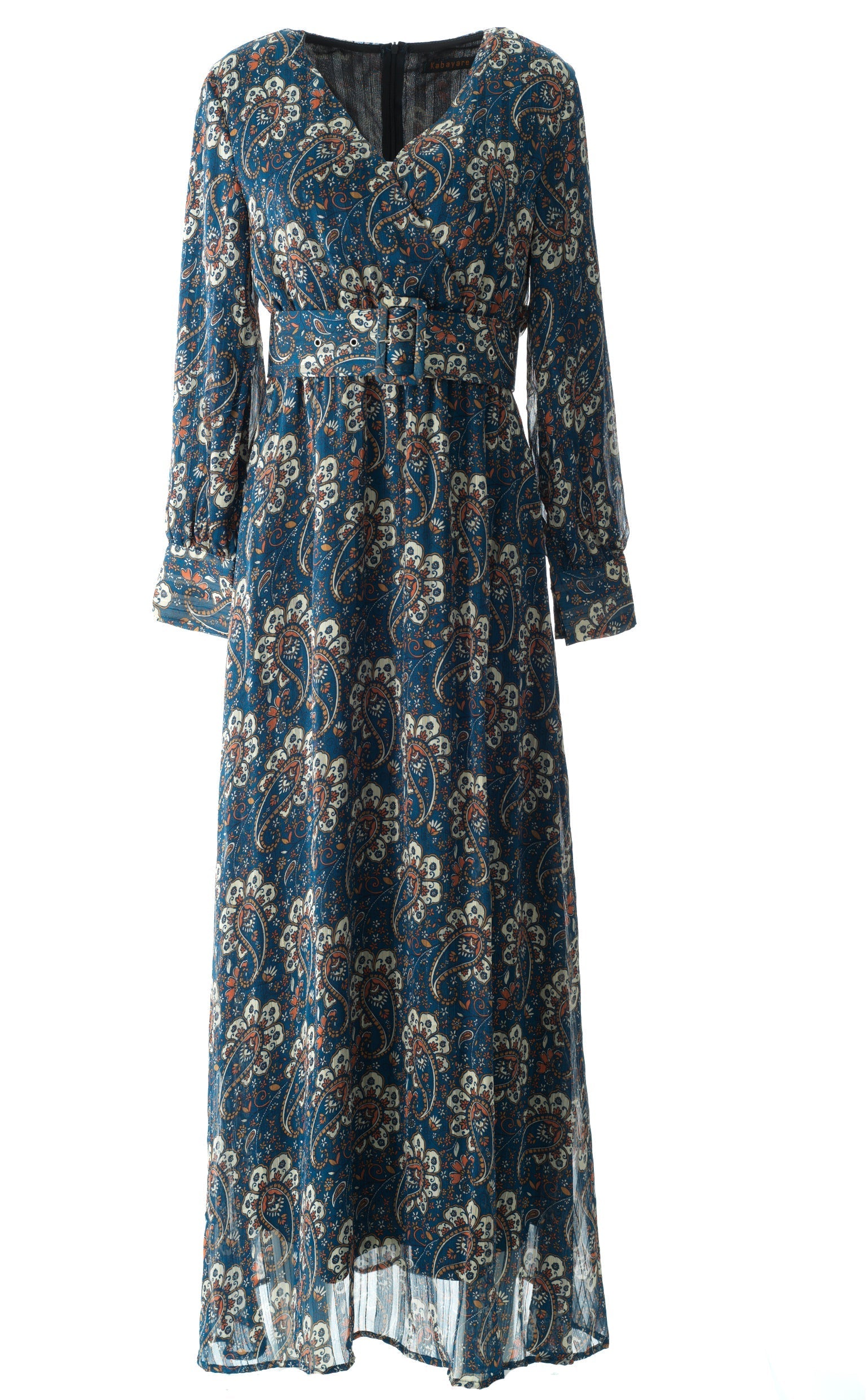 Pretty Paisley print v-neck chiffon maxi dress Kabayare