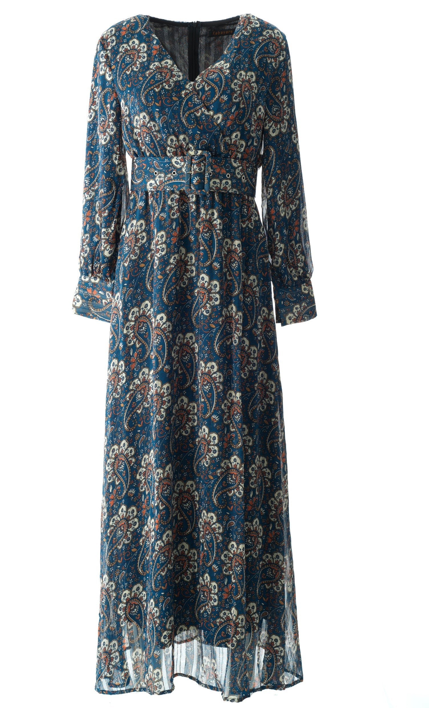 Pretty Paisley print v-neck chiffon maxi dress Kabayare