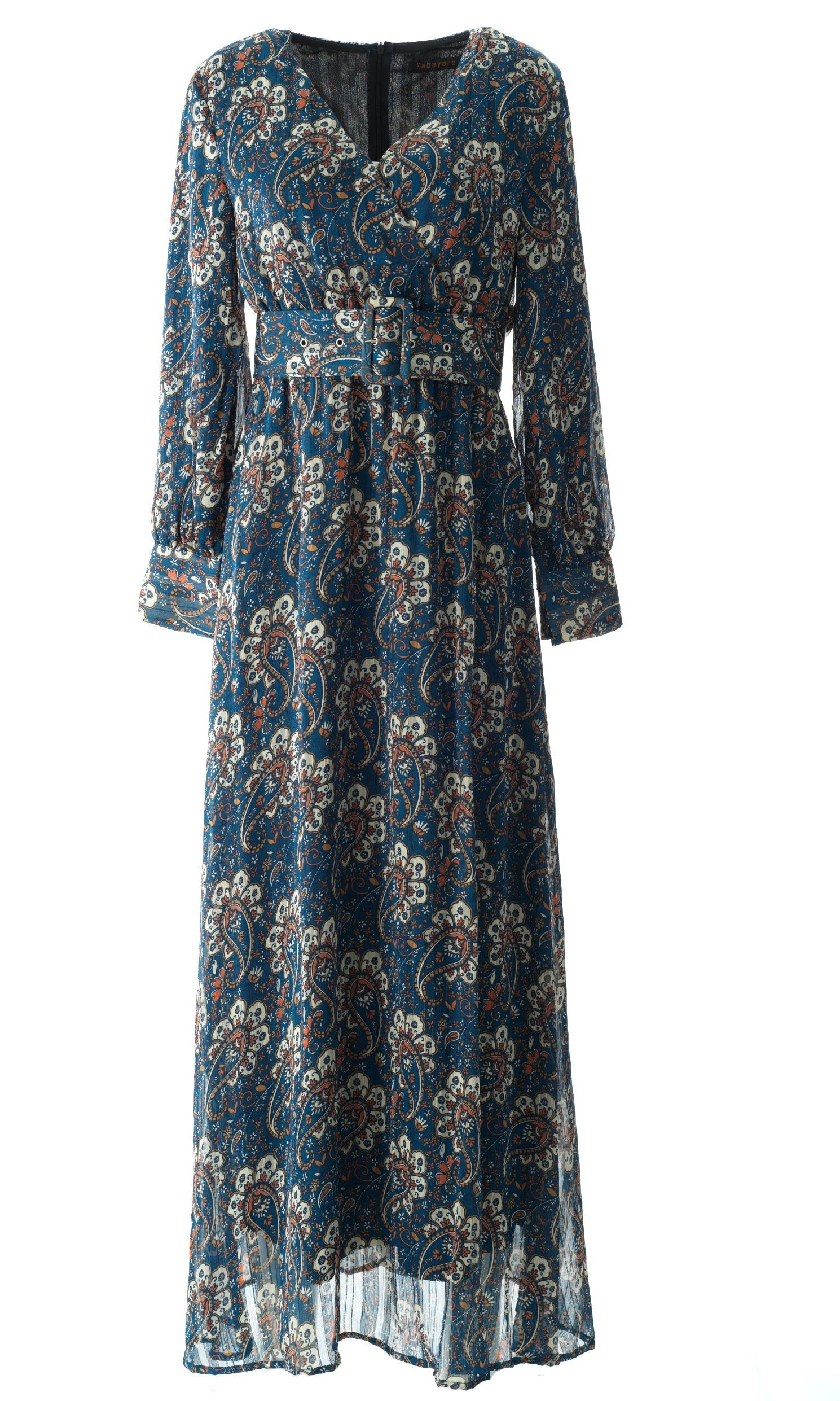 Pretty Paisley print v-neck chiffon maxi dress Kabayare