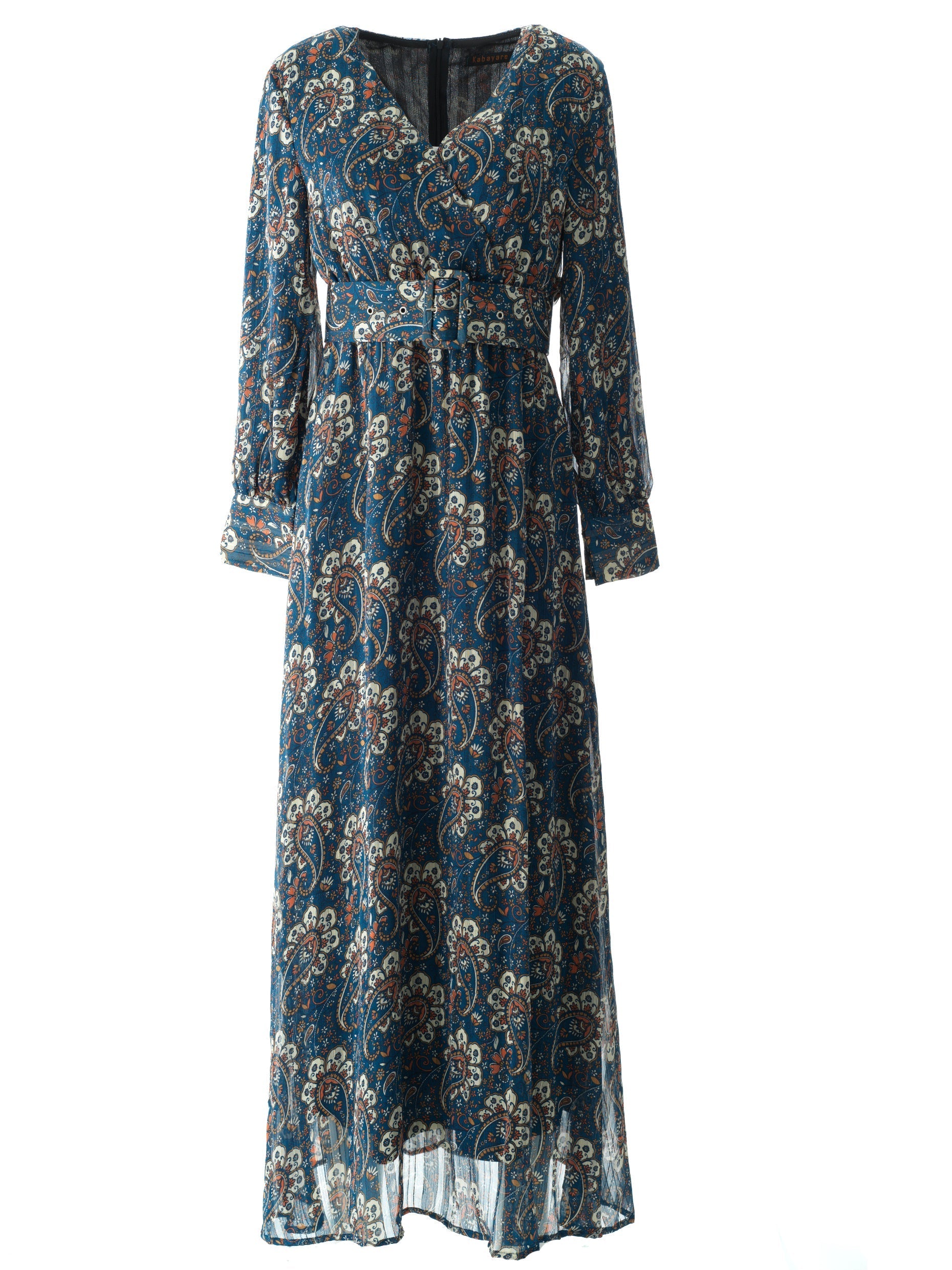 Pretty Paisley print v-neck chiffon maxi dress Kabayare