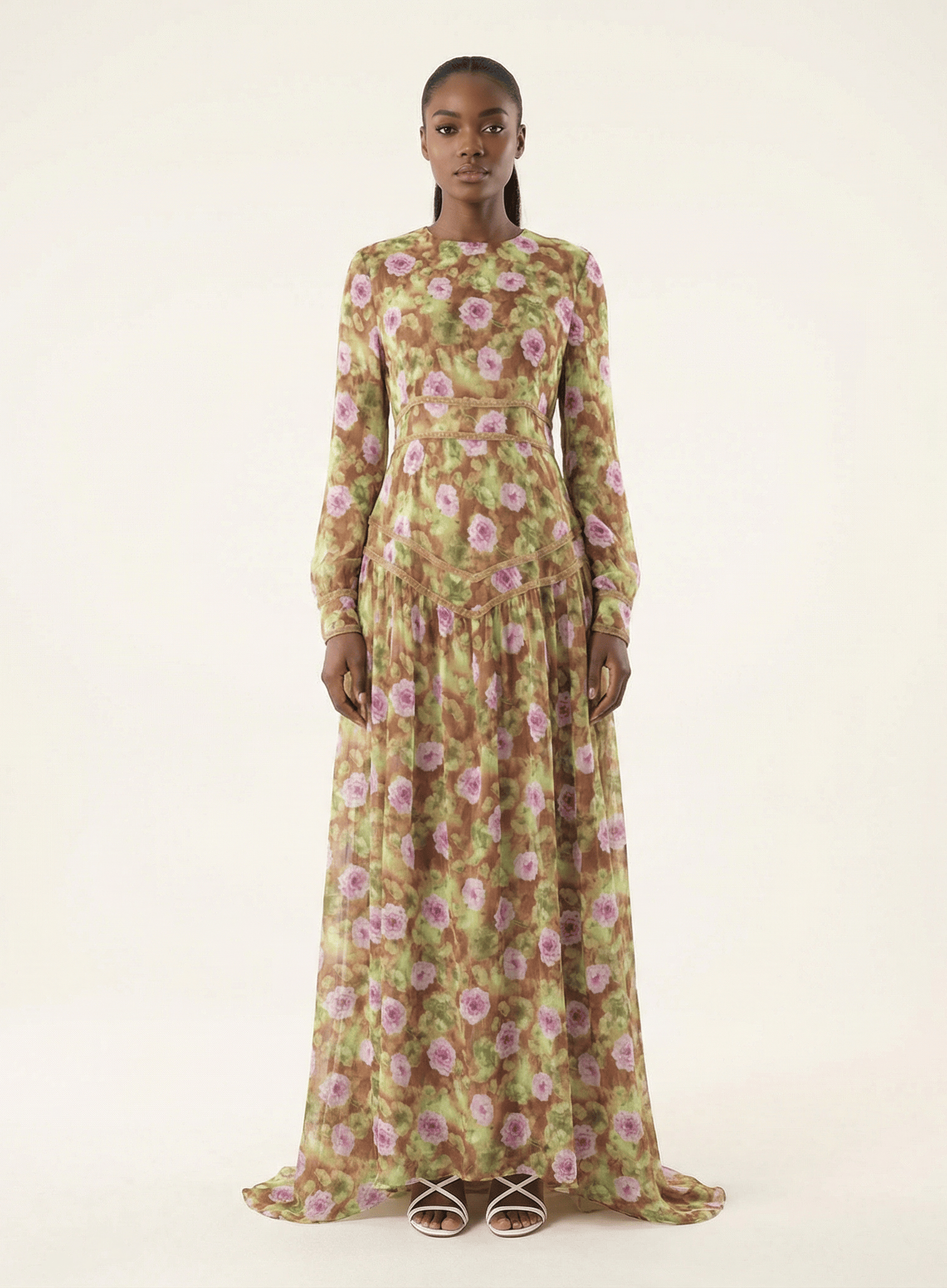 Rana peony print chiffon shimmer modest dress Kabayare