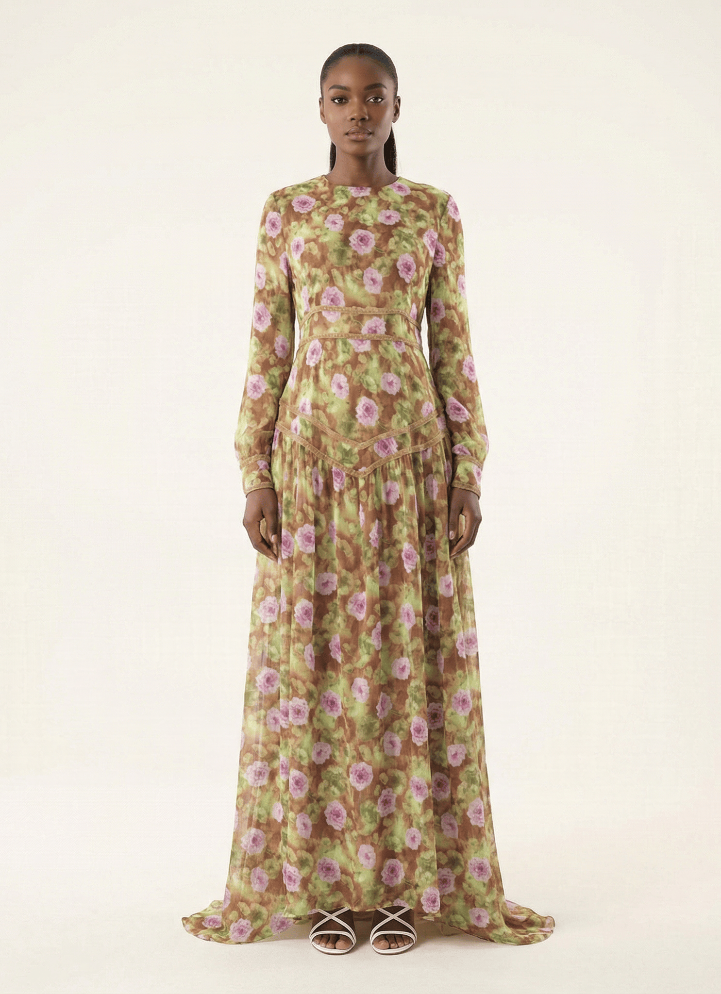 Rana peony print chiffon shimmer modest dress Kabayare