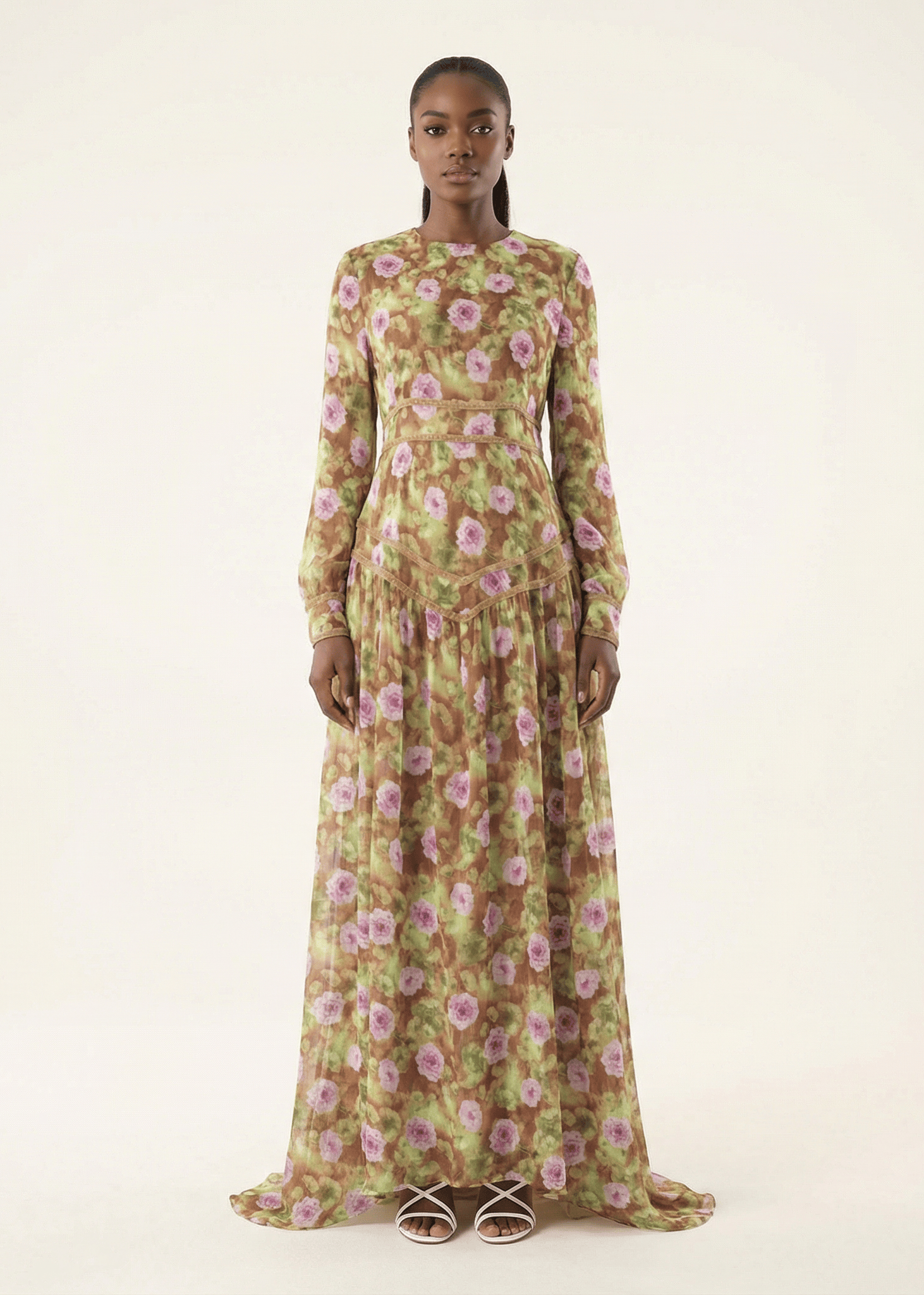 Rana peony print chiffon shimmer modest dress Kabayare