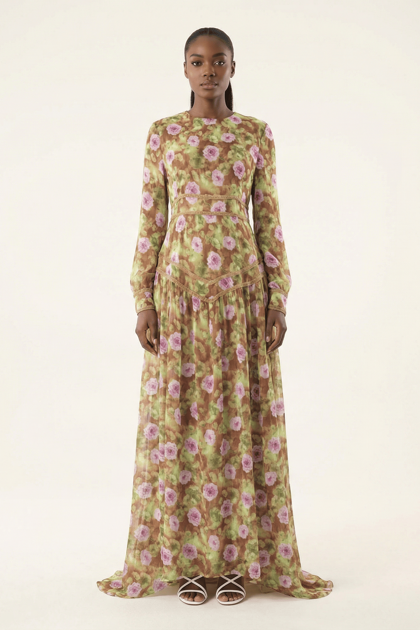 Rana peony print chiffon shimmer modest dress Kabayare