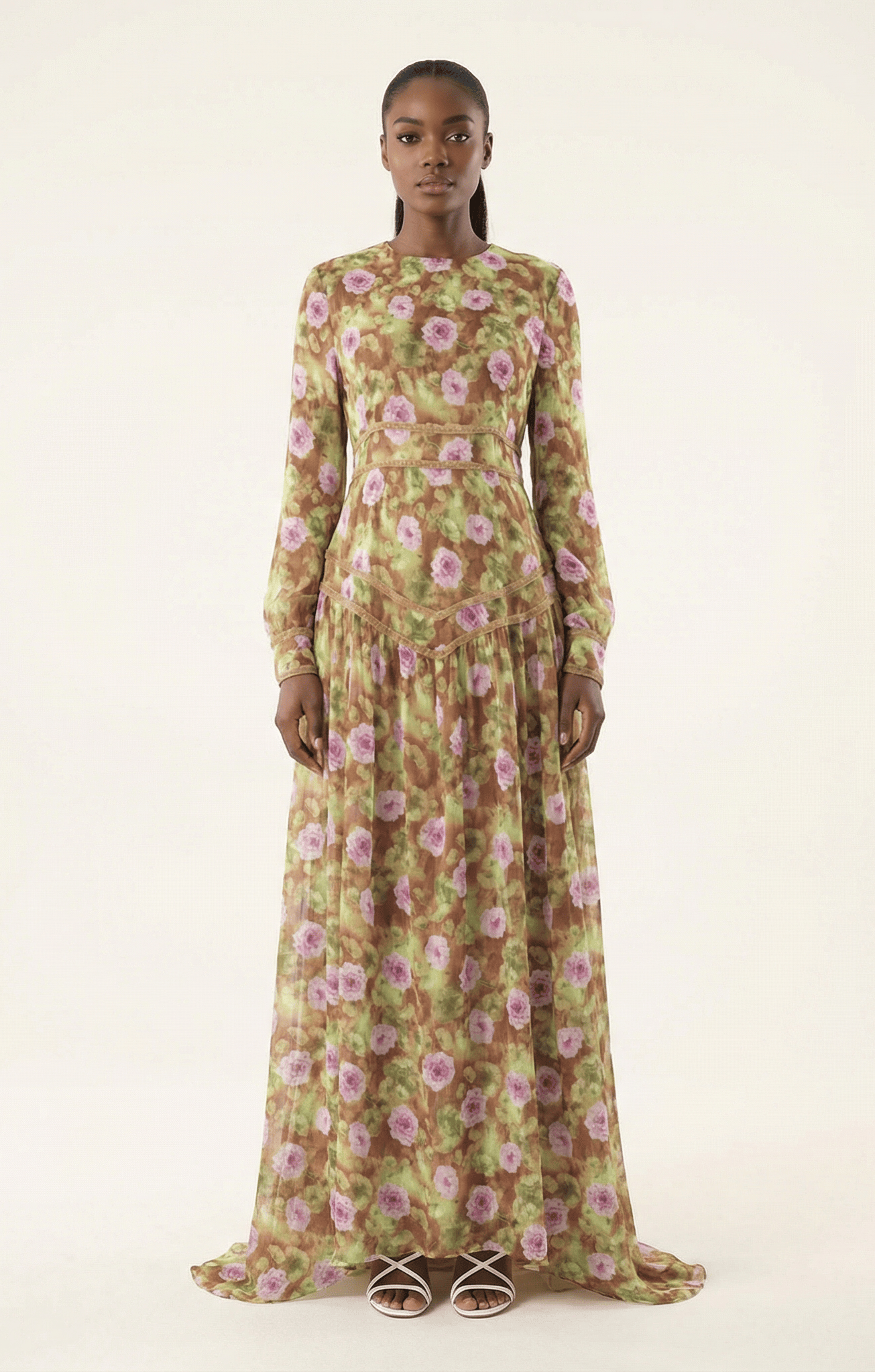 Rana peony print chiffon shimmer modest dress Kabayare