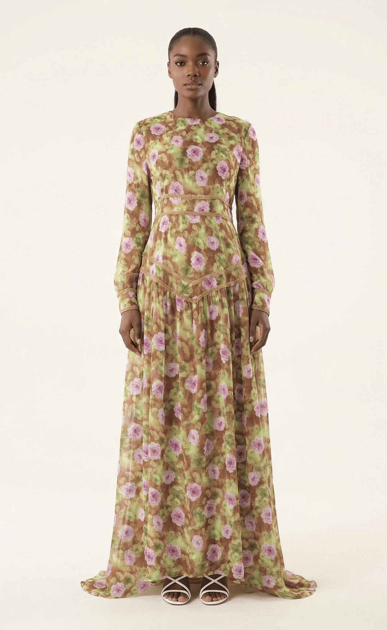 Rana peony print chiffon shimmer modest dress Kabayare