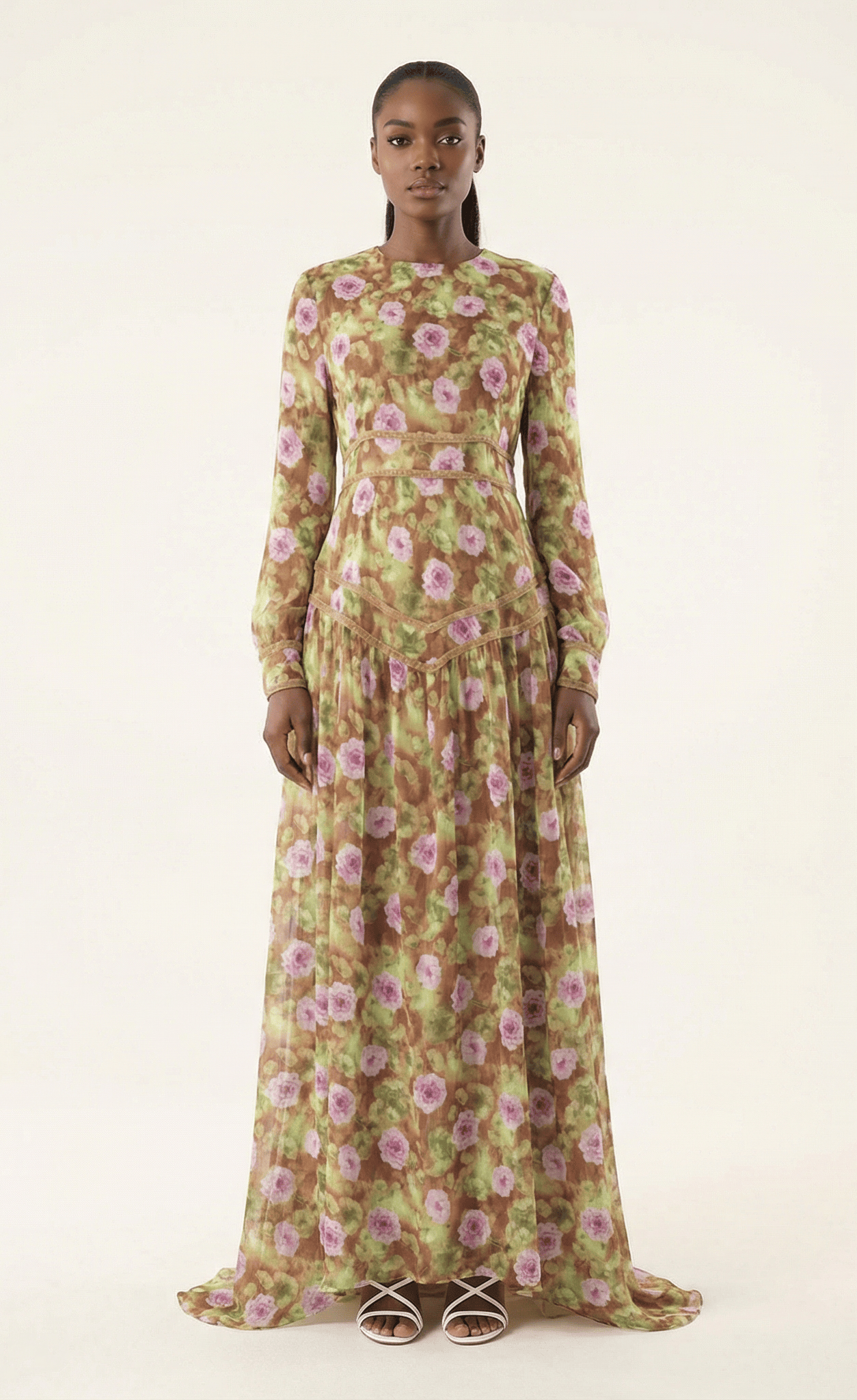 Rana peony print chiffon shimmer modest dress Kabayare