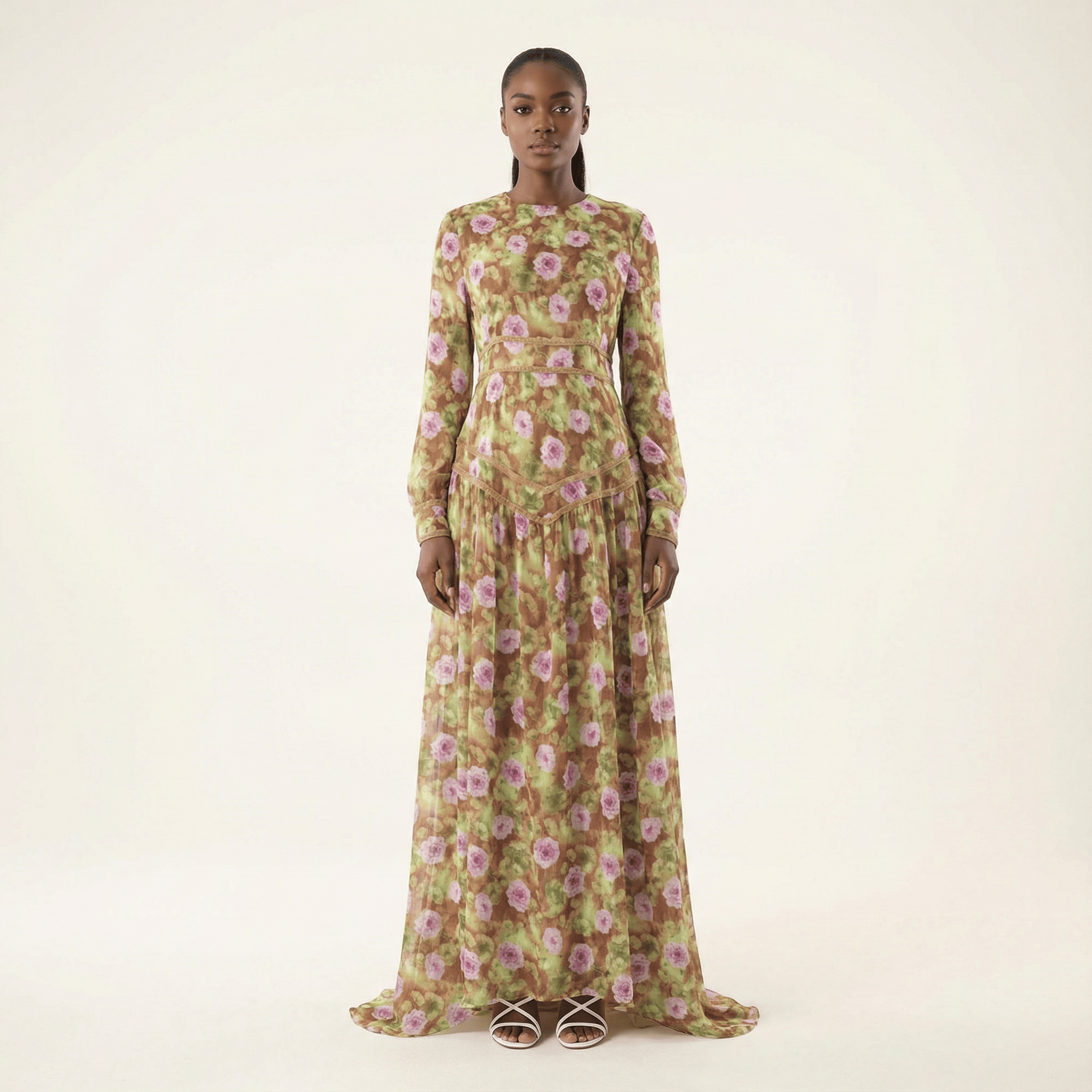 Rana peony print chiffon shimmer modest dress Kabayare