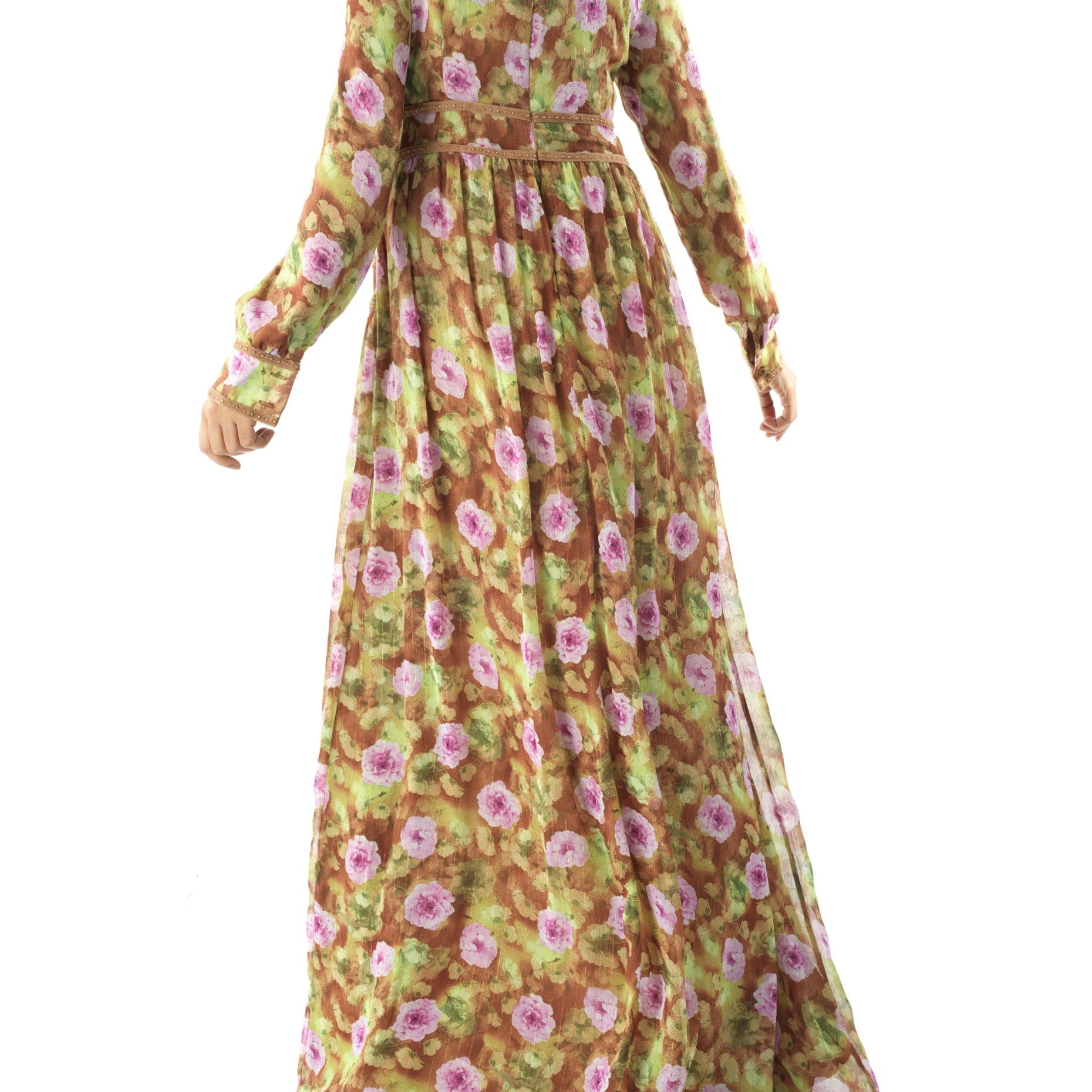 Rana peony print silk chiffon maxi dress Kabayare