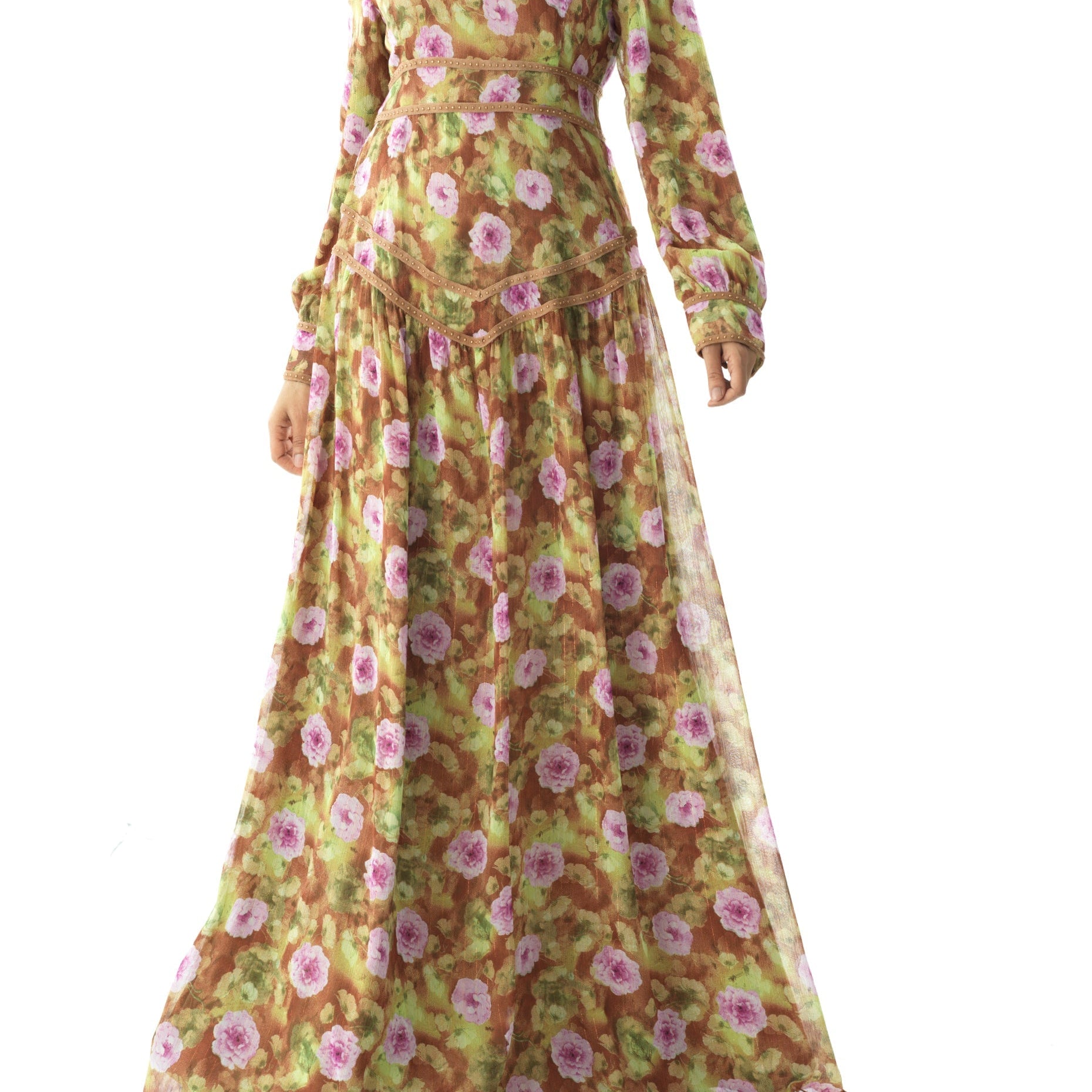 Rana peony print silk chiffon maxi dress Kabayare