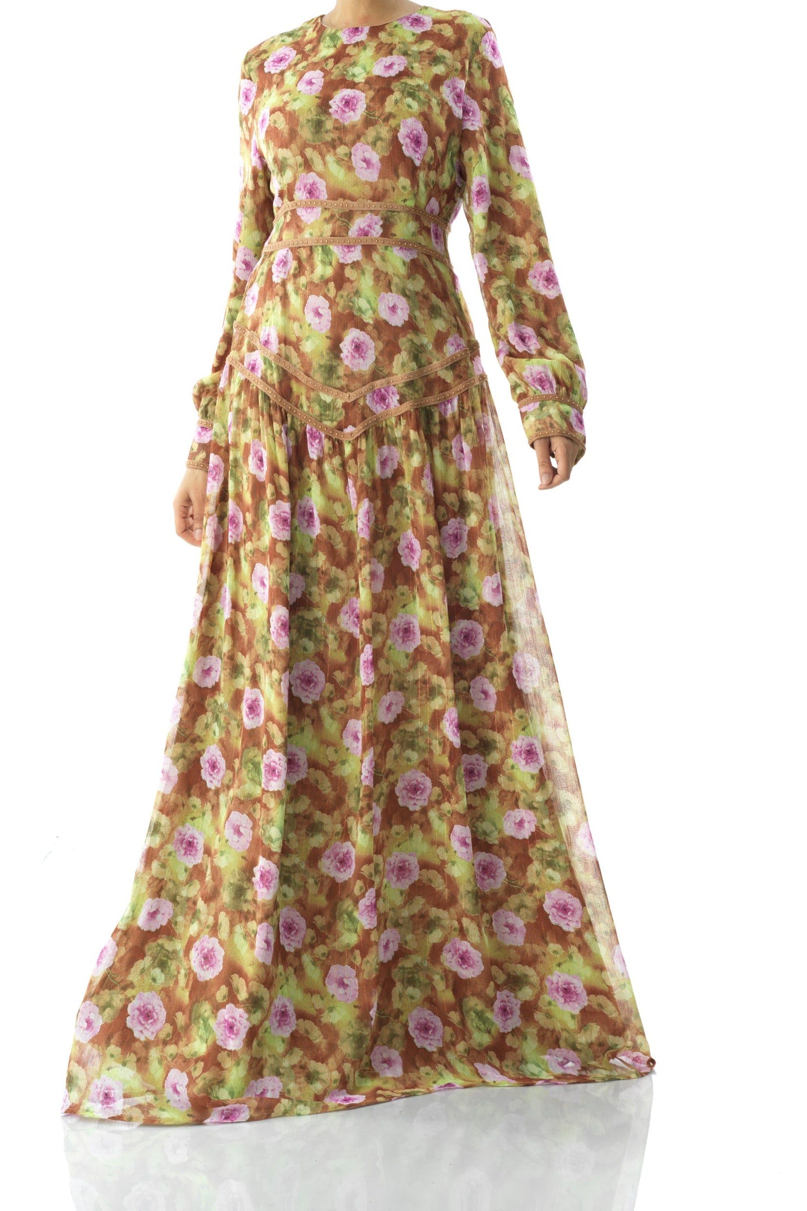 Rana peony print silk chiffon maxi dress Kabayare