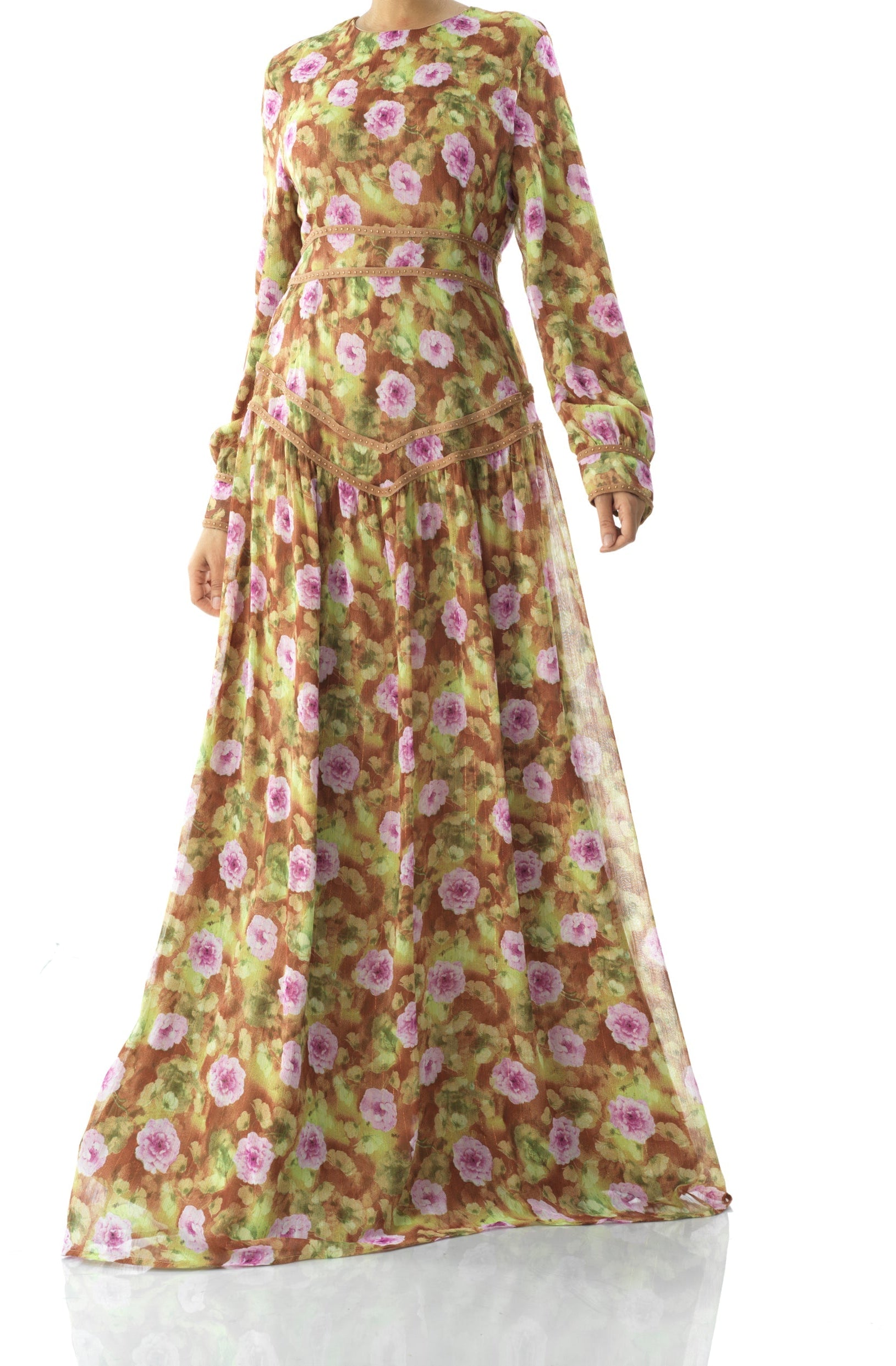 Rana peony print silk chiffon maxi dress Kabayare
