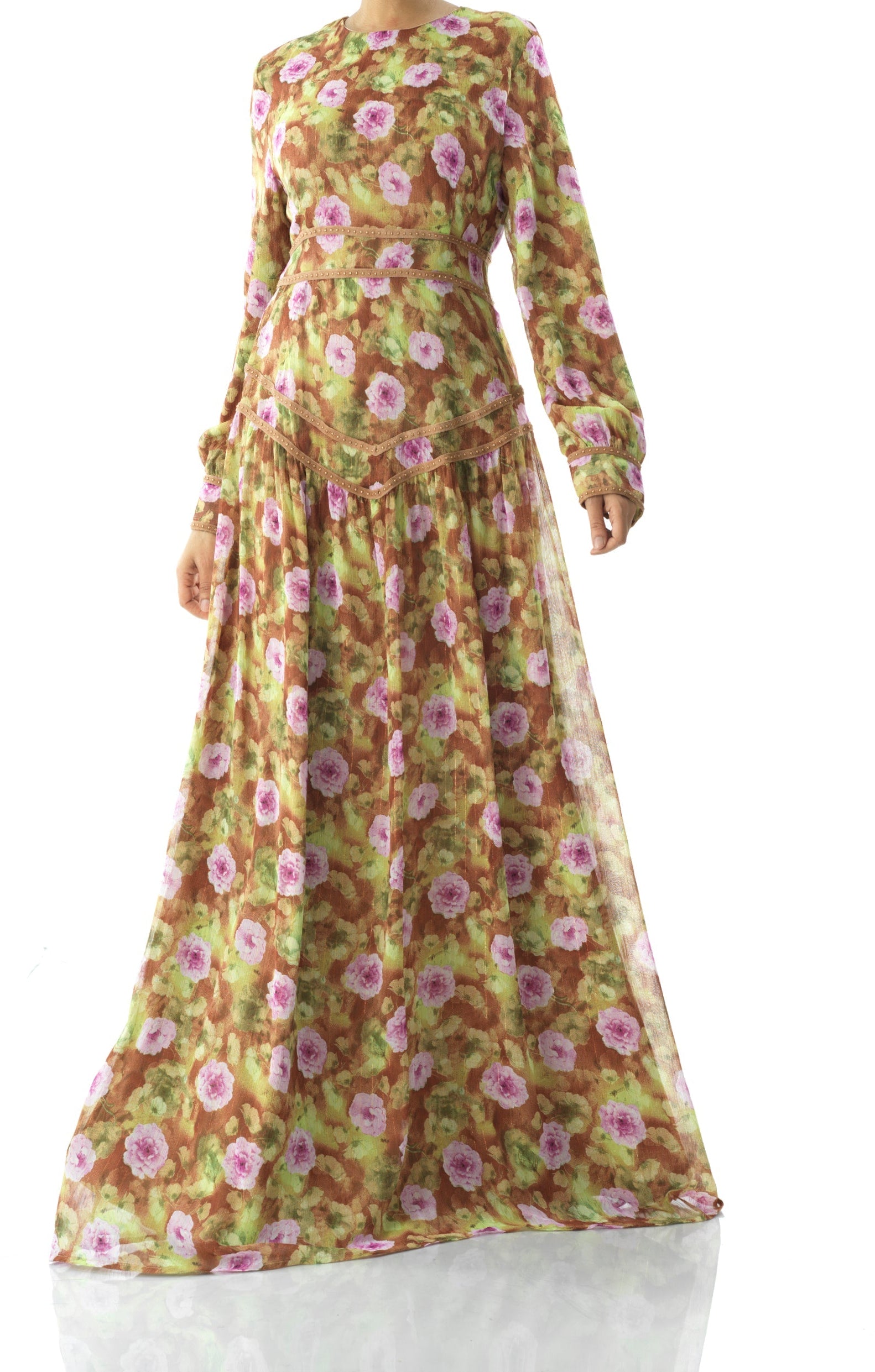 Rana peony print silk chiffon maxi dress Kabayare