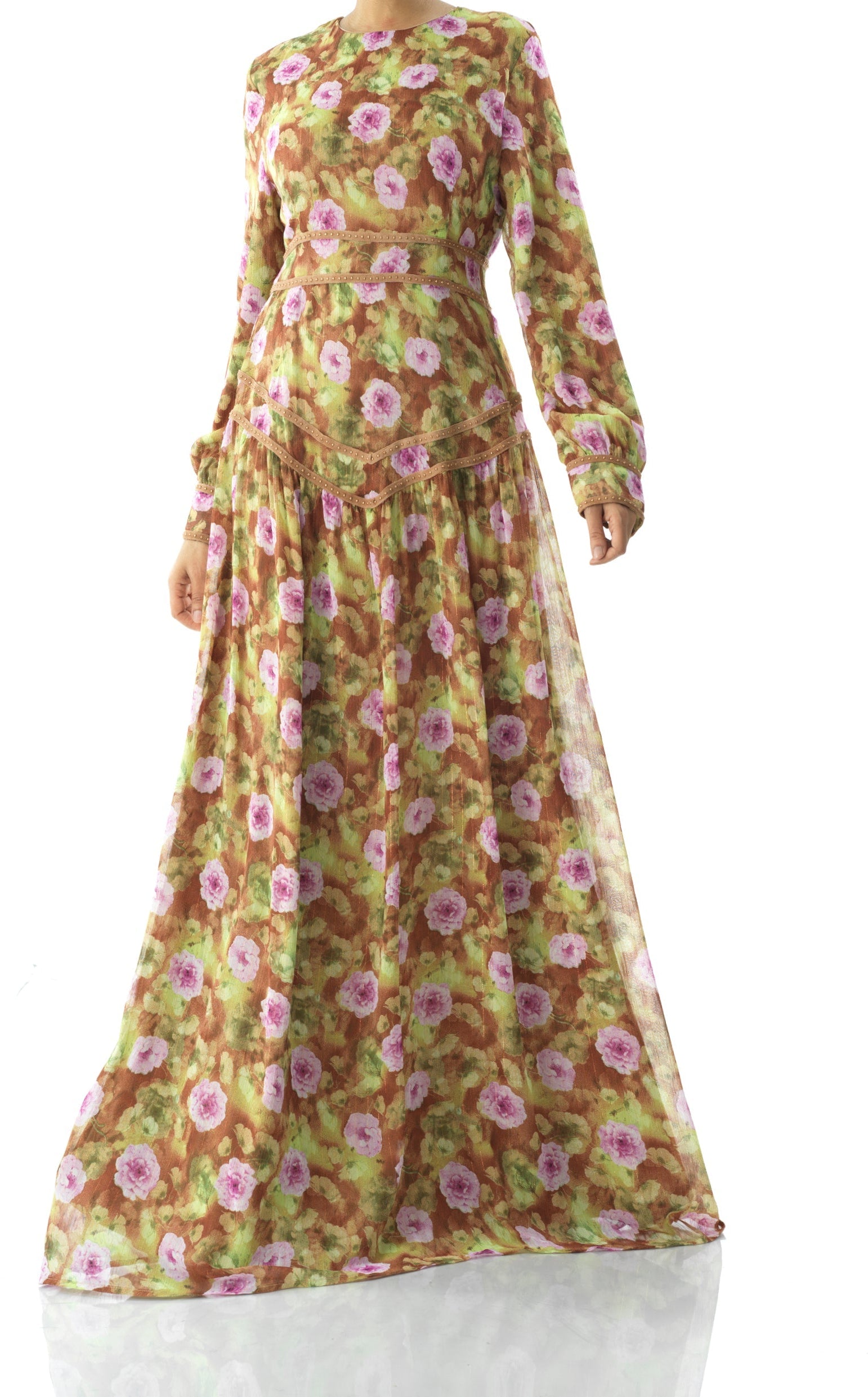 Rana peony print silk chiffon maxi dress Kabayare