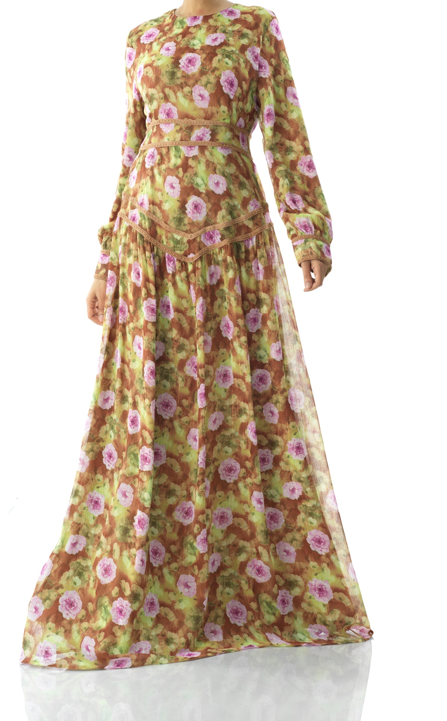 Rana peony print silk chiffon maxi dress Kabayare