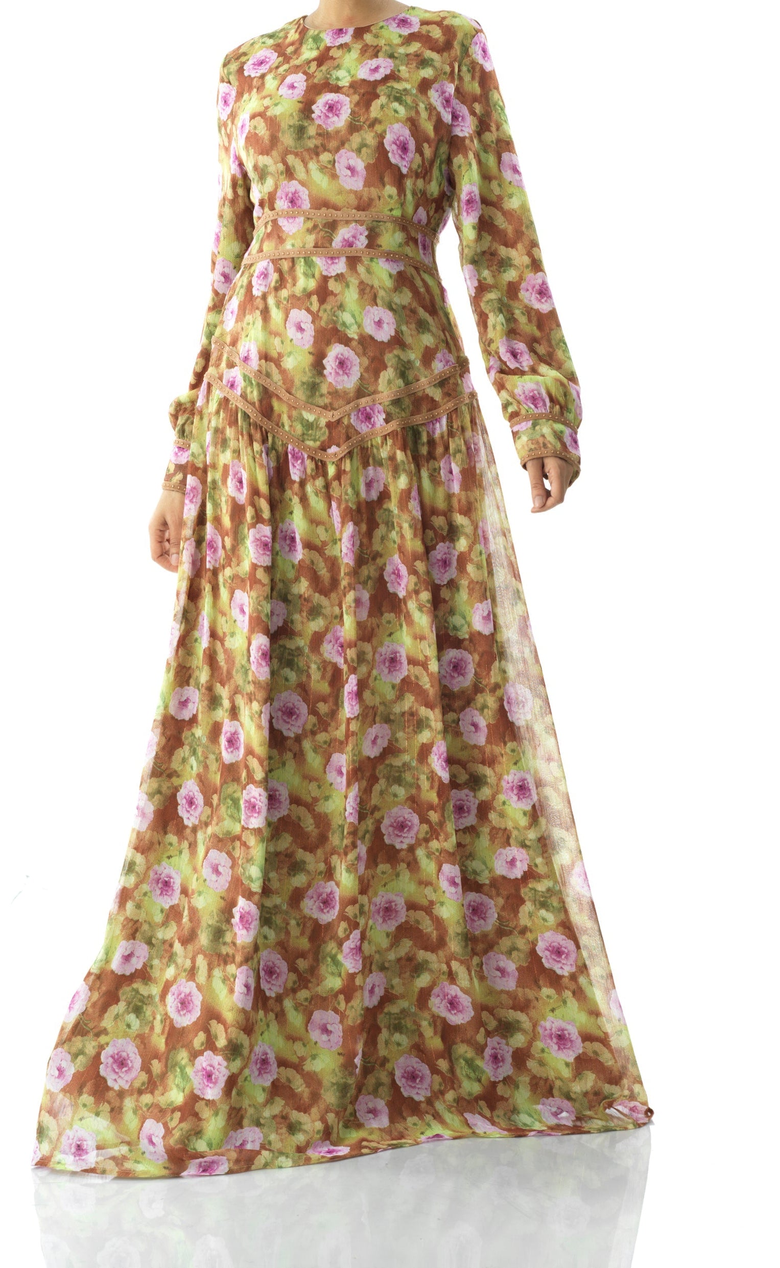 Rana peony print silk chiffon maxi dress Kabayare
