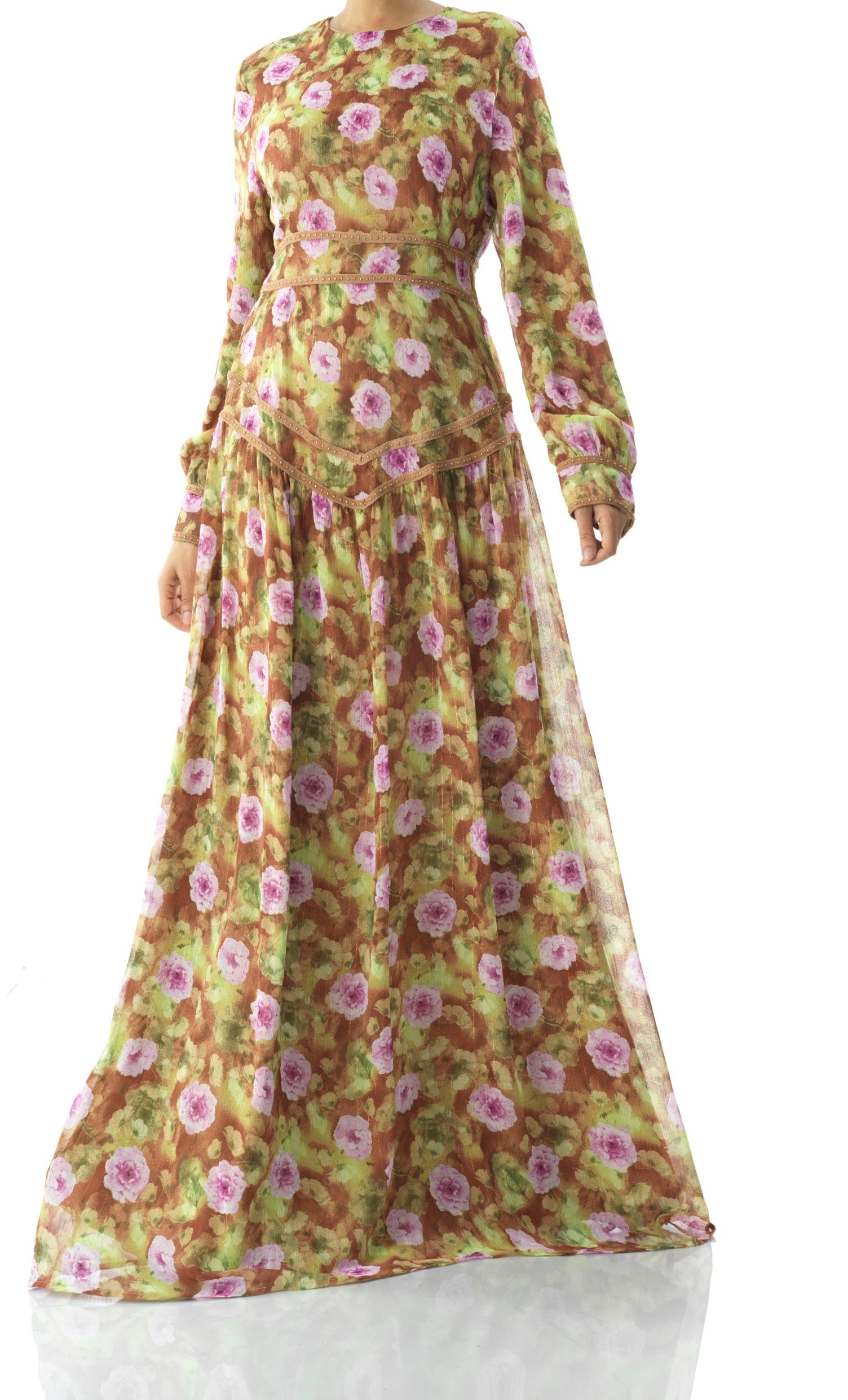 Rana peony print silk chiffon maxi dress Kabayare