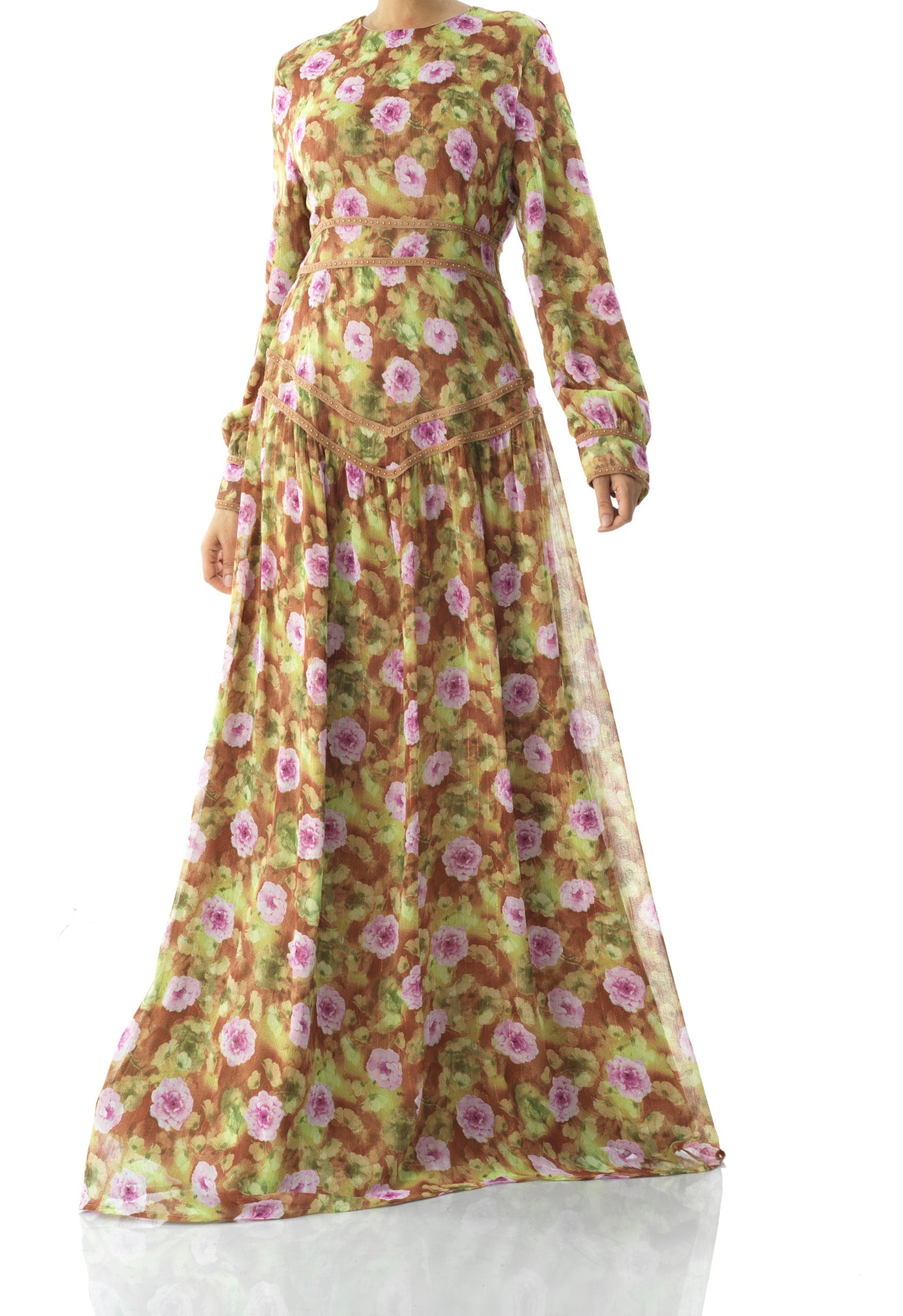 Rana peony print silk chiffon maxi dress Kabayare