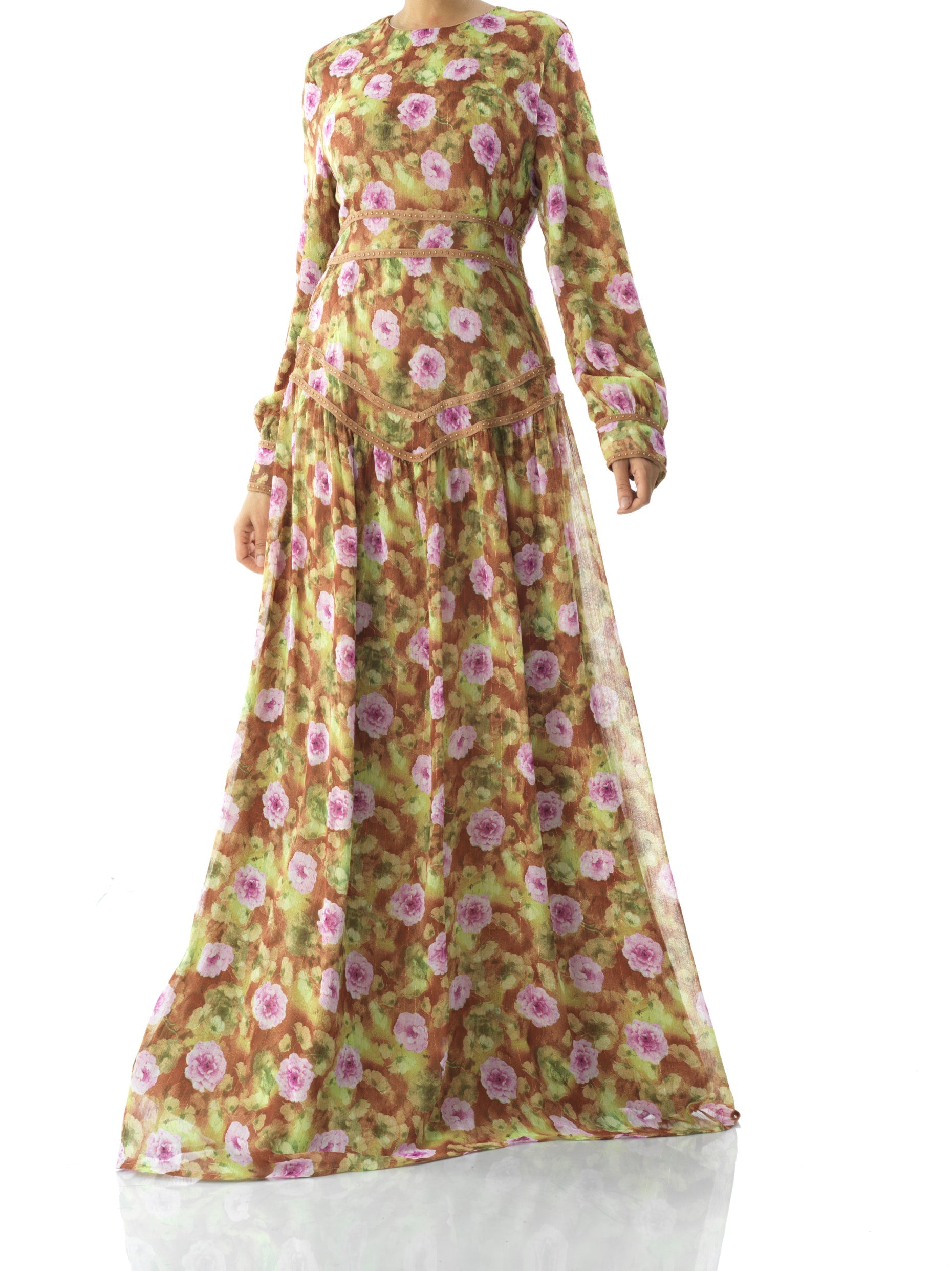 Rana peony print silk chiffon maxi dress Kabayare