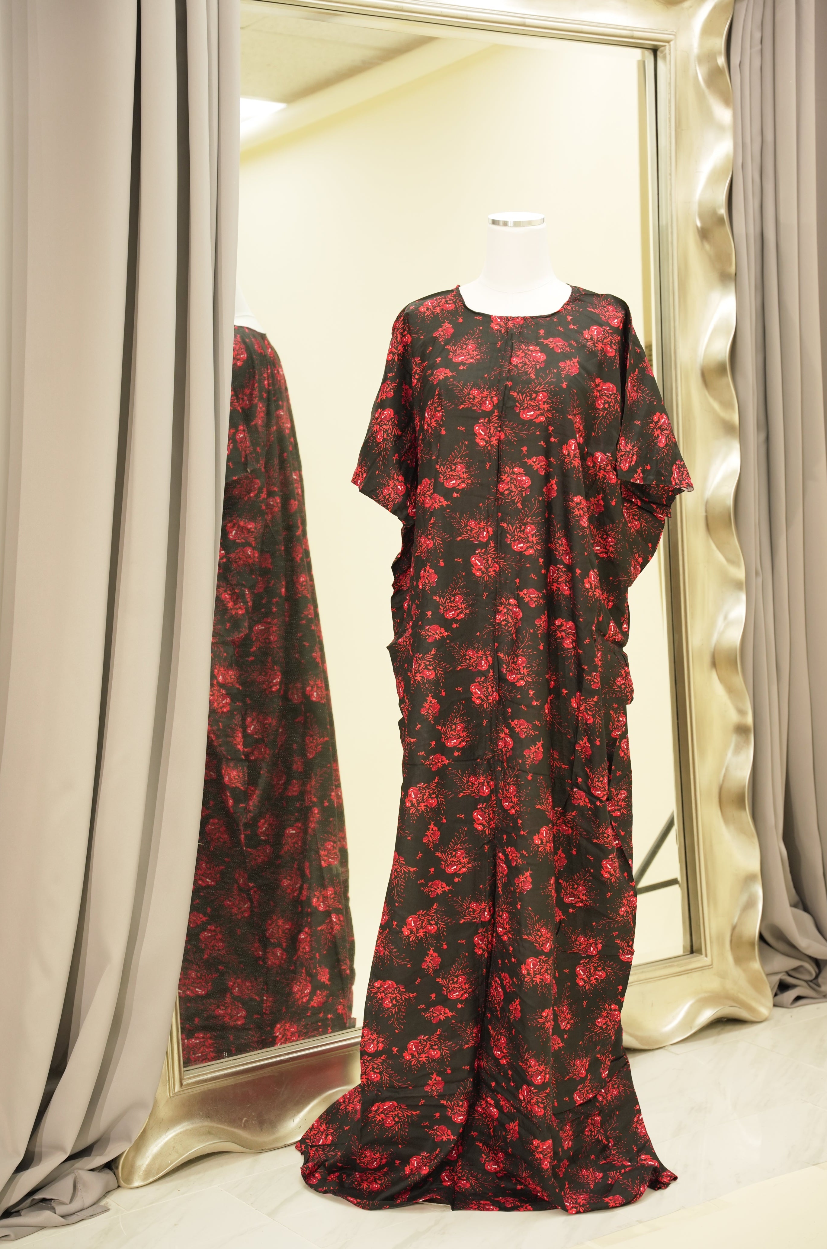 Red Cherry Blossom print bati dress Kabayare