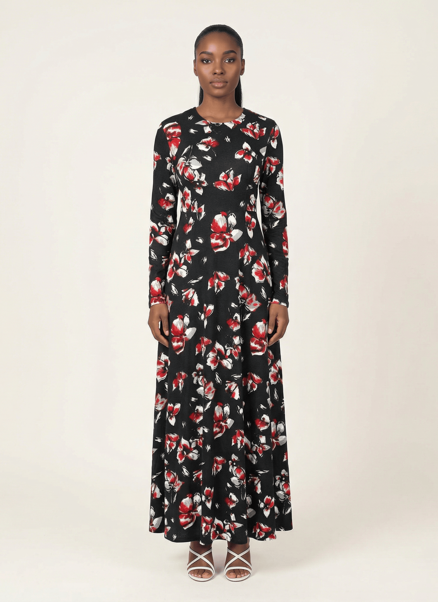 Red Lily Floral A-line dress Kabayare