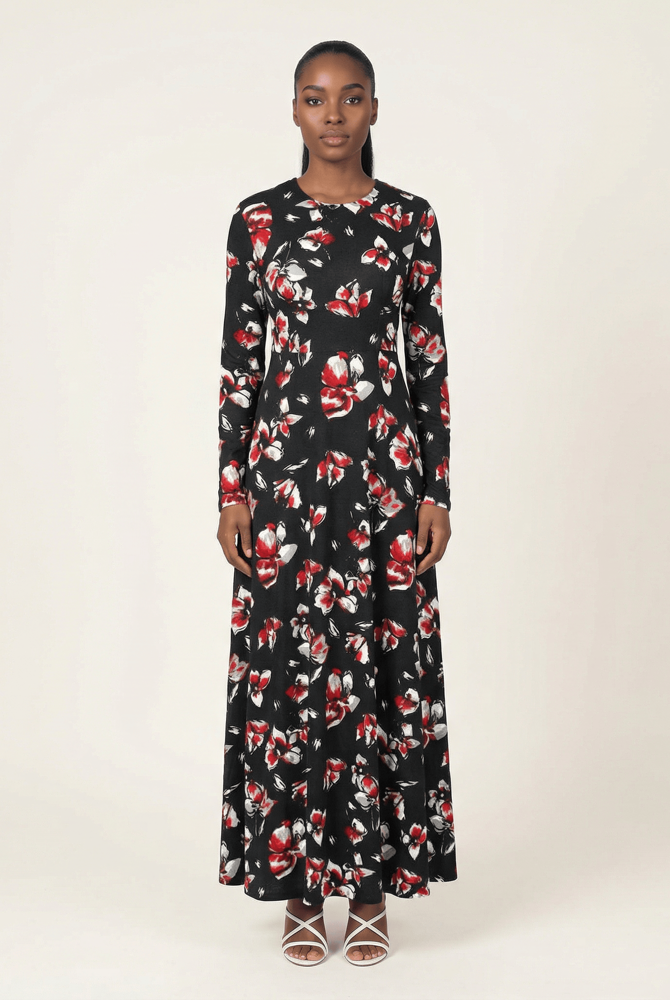 Red Lily Floral A-line dress Kabayare
