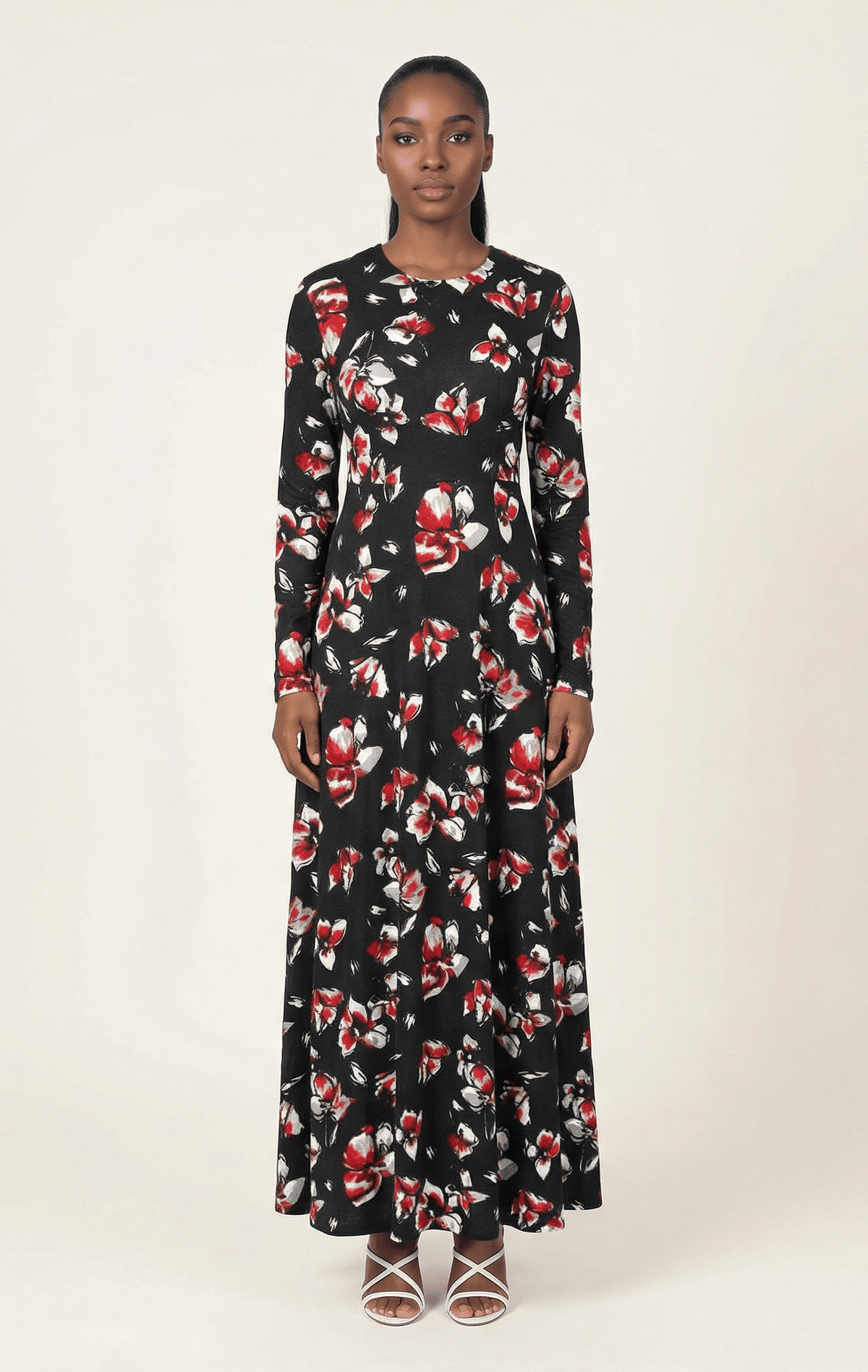 Red Lily Floral A-line dress Kabayare