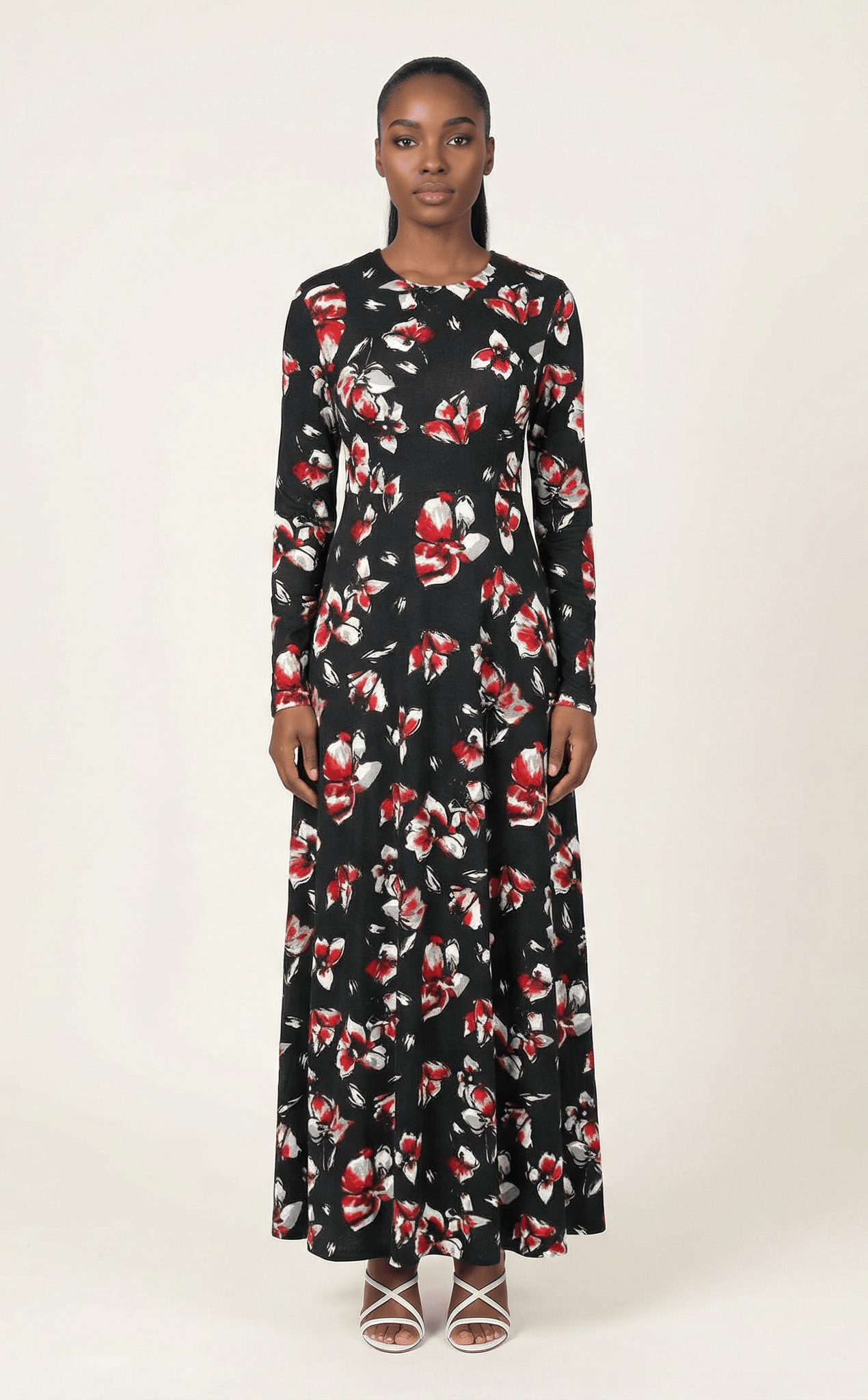 Red Lily Floral A-line dress Kabayare