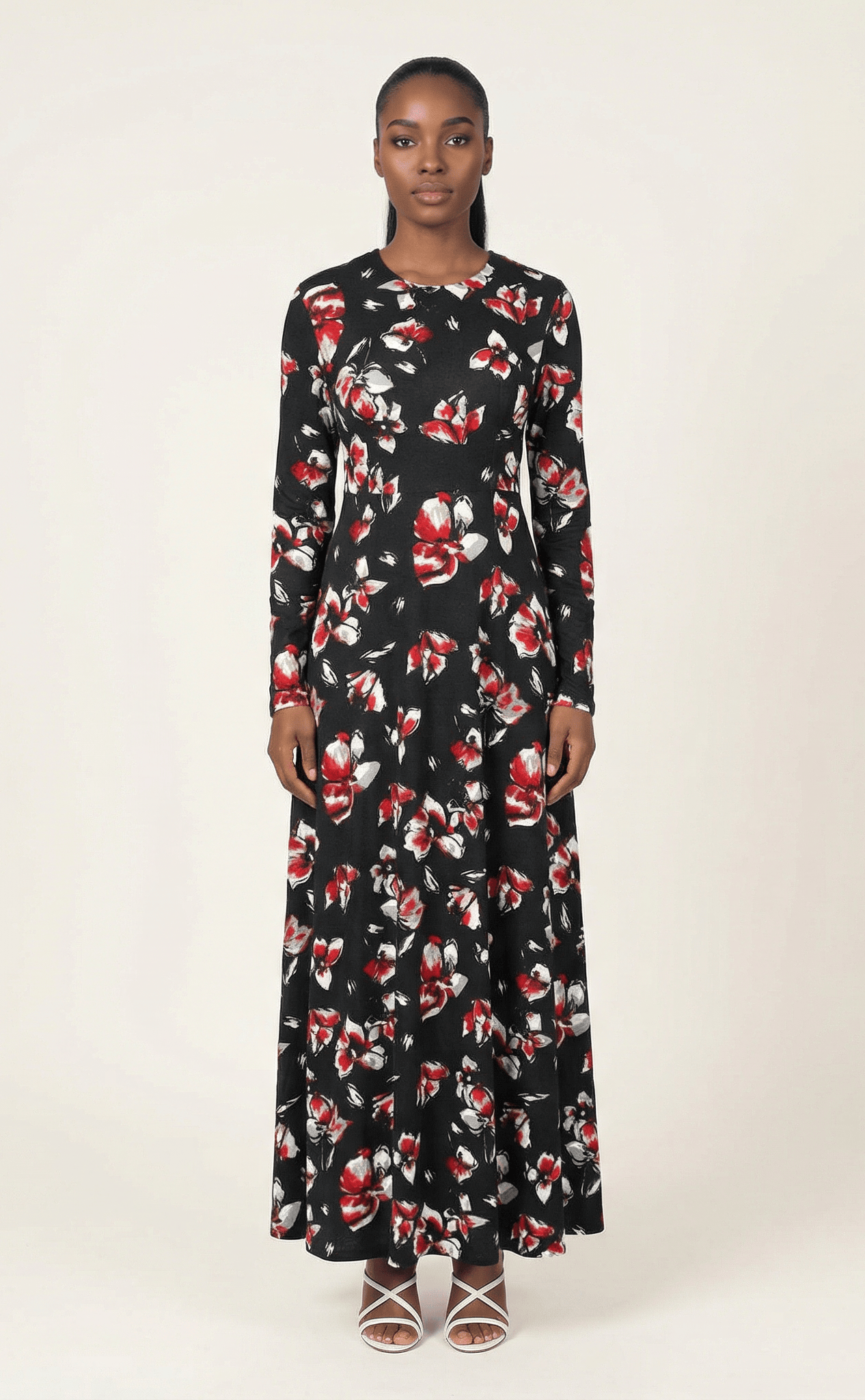 Red Lily Floral A-line dress Kabayare