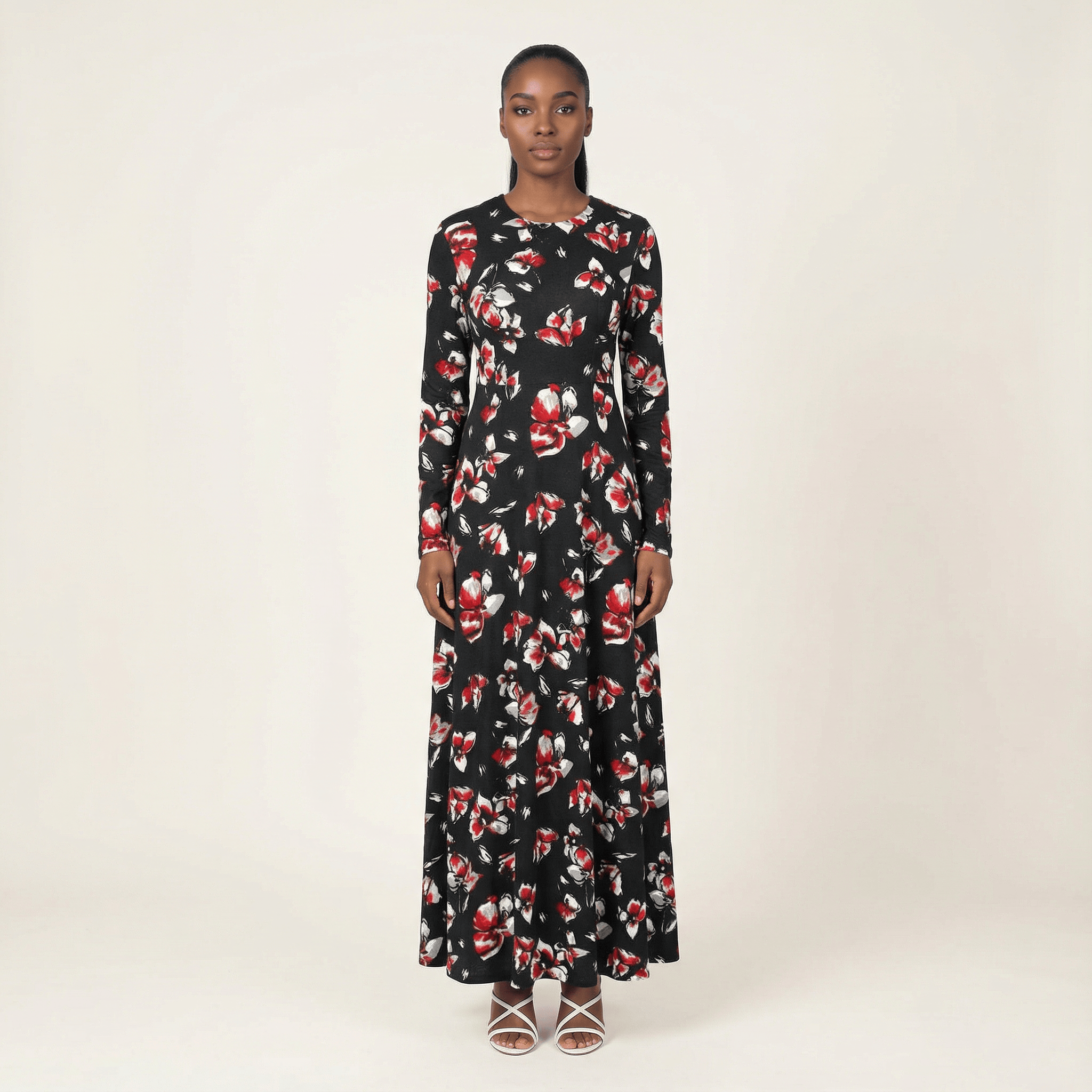 Red Lily Floral A-line dress Kabayare