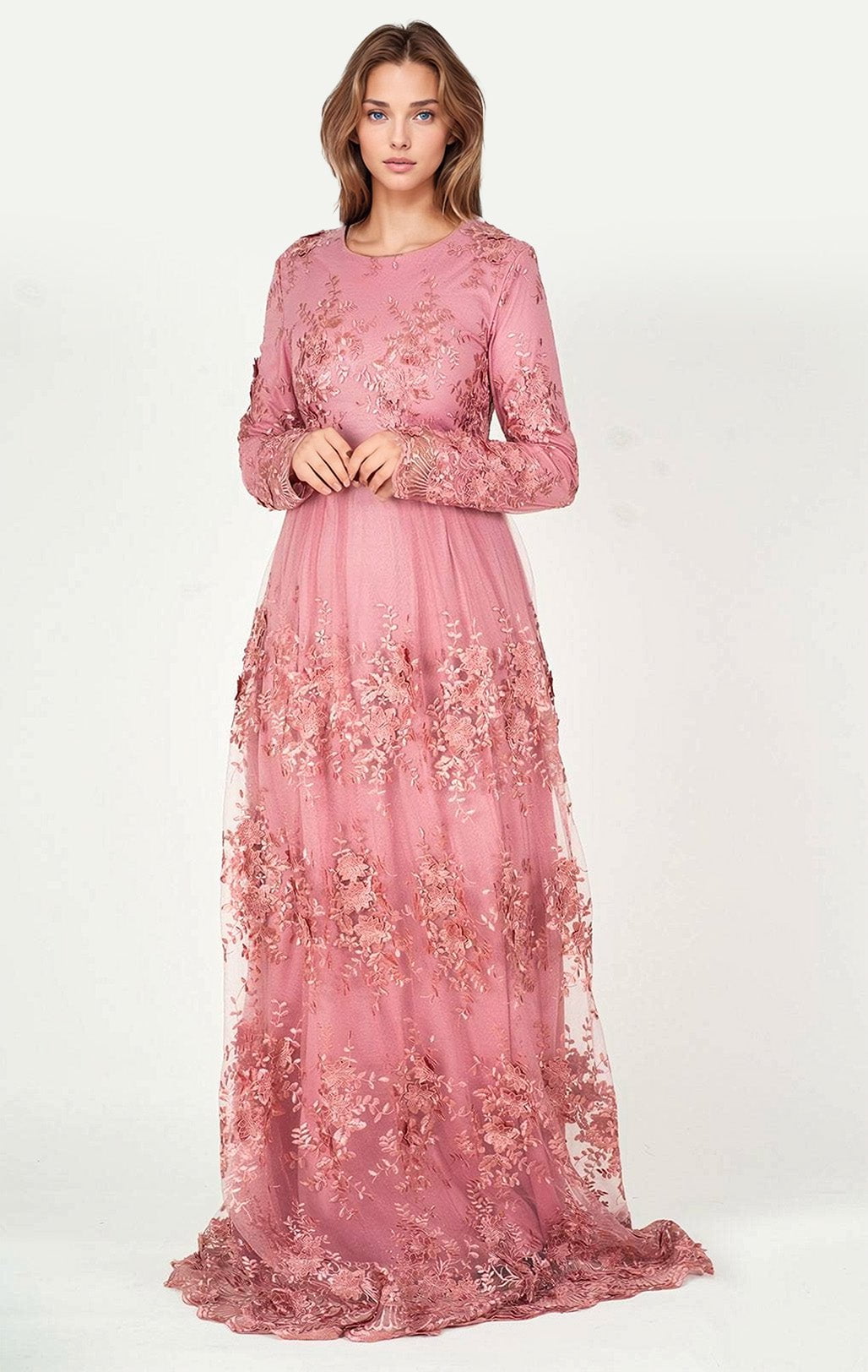 Rose Mauve PRINCESS ROSETTES MODEST GOWN Kabayare
