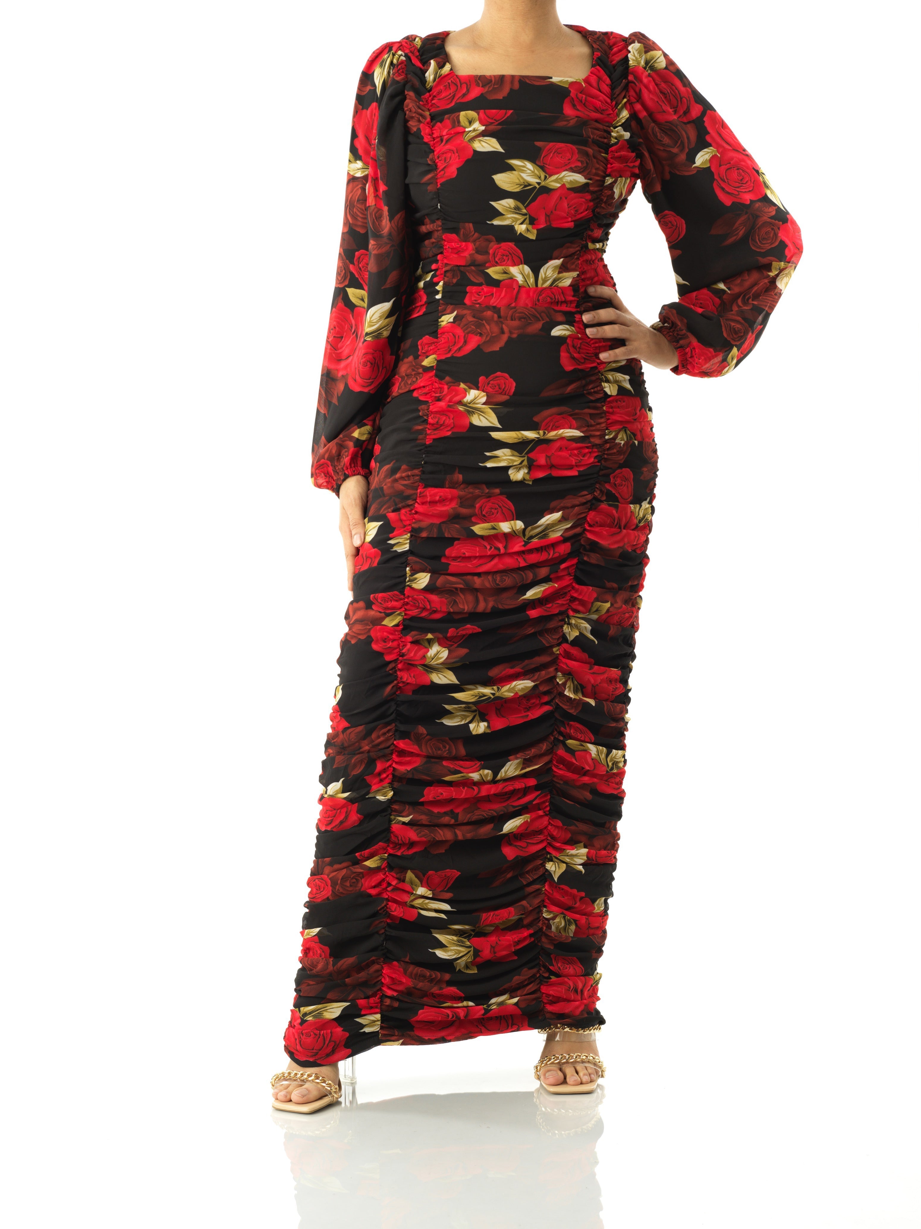Roses are Red bodycon chiffon maxi dress Kabayare